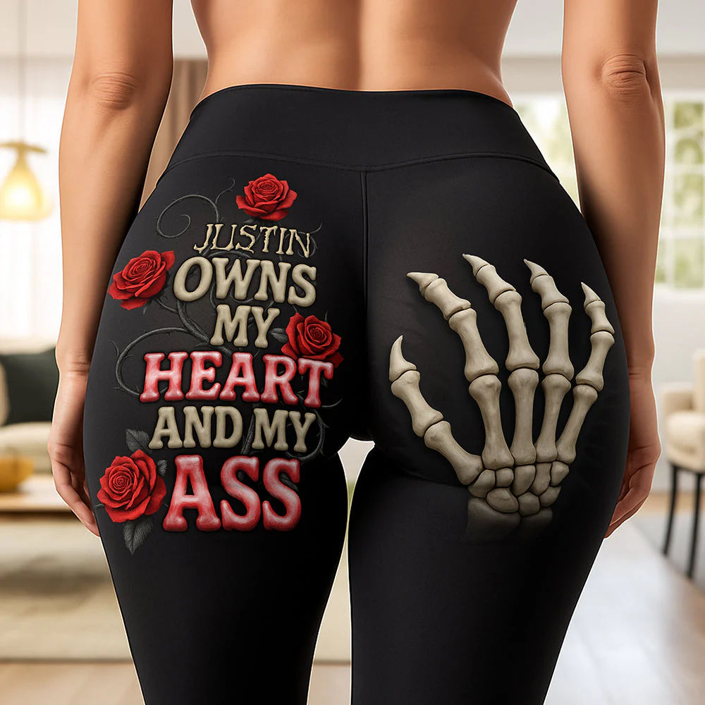 He Owns My Heart And My Ass - Personalized Leggings - Christmas Gift For Her, Skeleton Vibe HH01 - Image 2