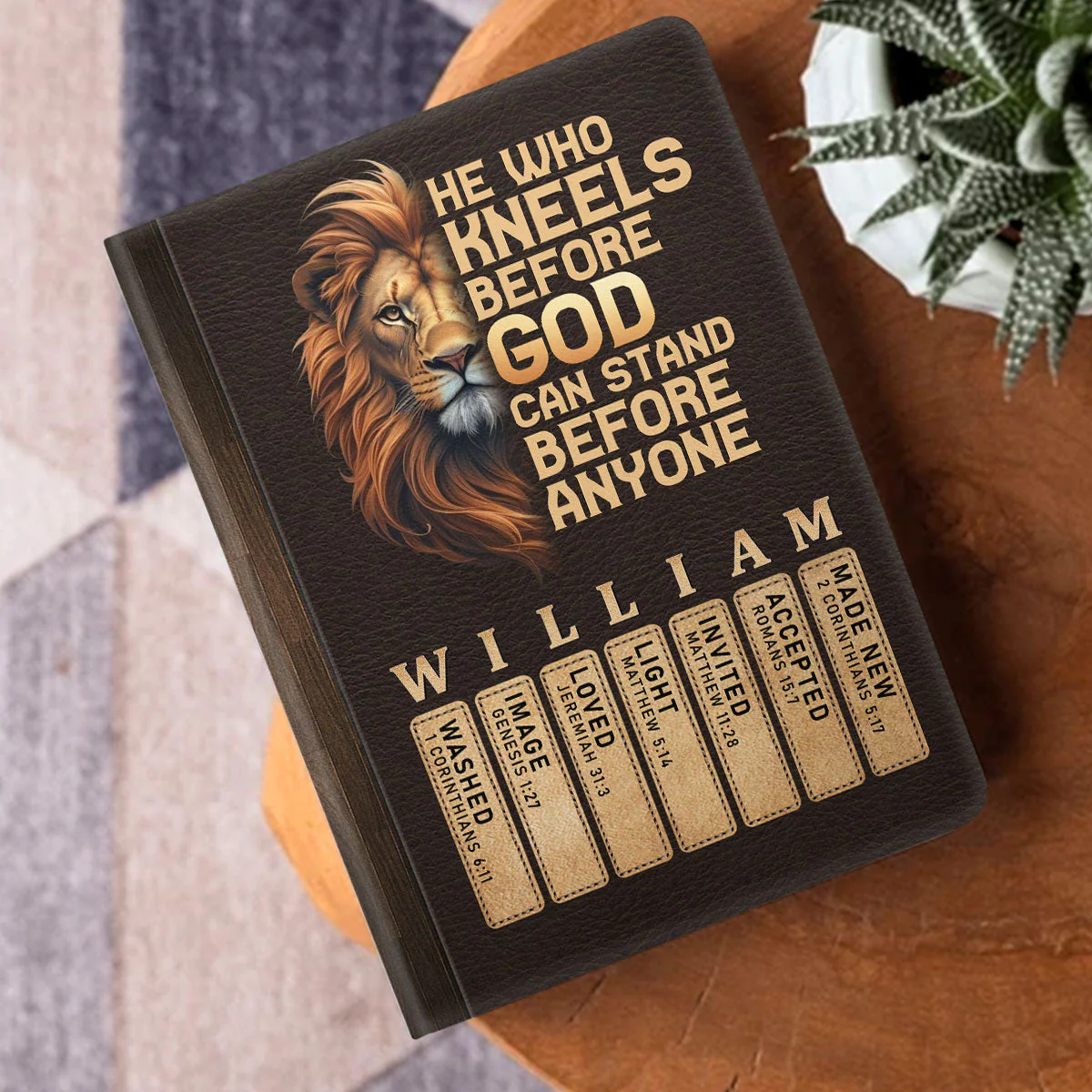 He Who Kneels Before God Can Stand Before Anyone - Personalized Leather Cover Notebook HL128 - Image 2