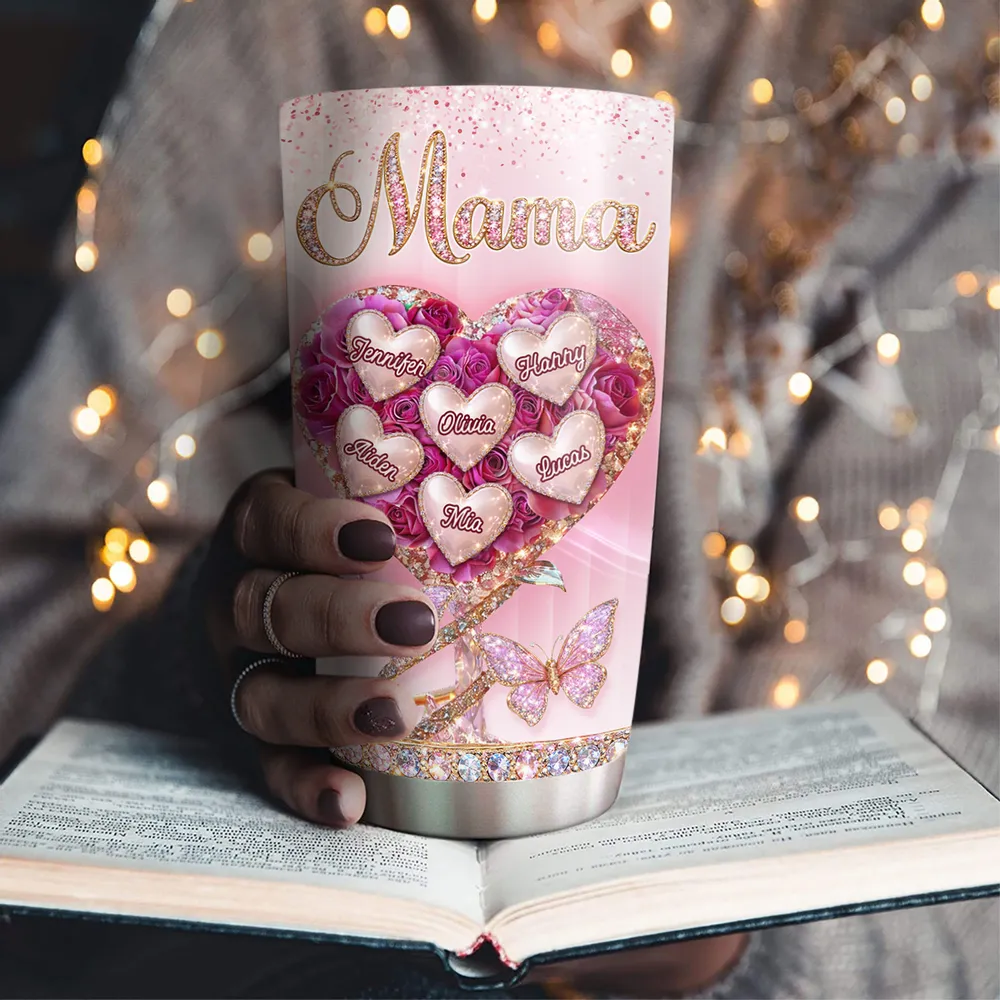 Heart Rose Flower Grandkids - Personalized Tumbler - Gift For Mom, Grandma HN02 - Image 2