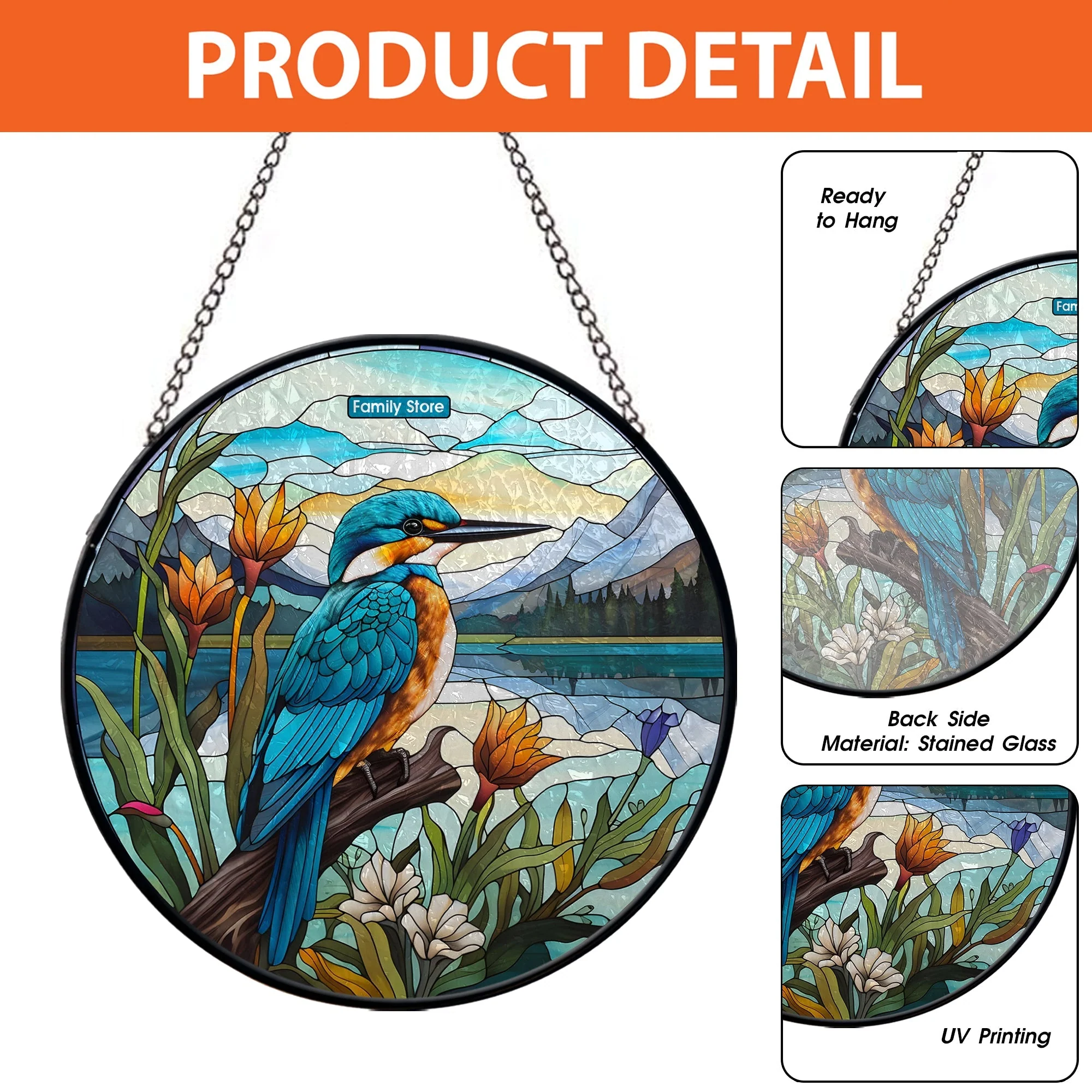 Heaven Hummingbird Always In My Heart - Personalized Stained Glass Window Hanging Suncatcher - Memorial Gift For Family Members | NA94 - Image 5