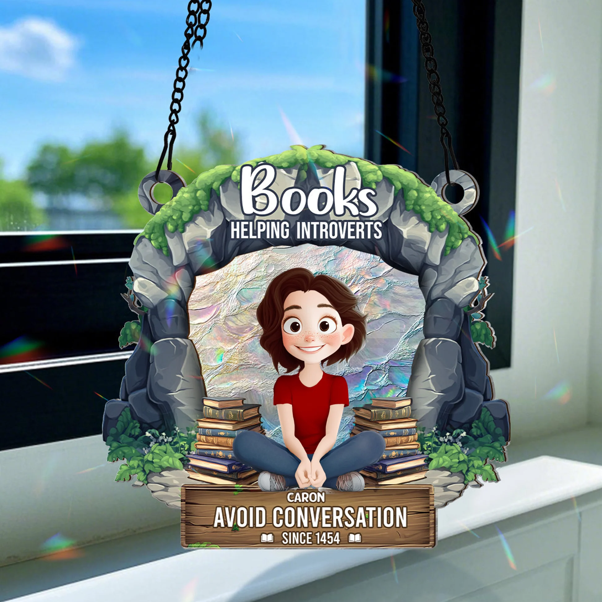 Helping Introverts Avoid Conversation - Personalized Window Hanging Suncatcher | CLP15 - Image 3