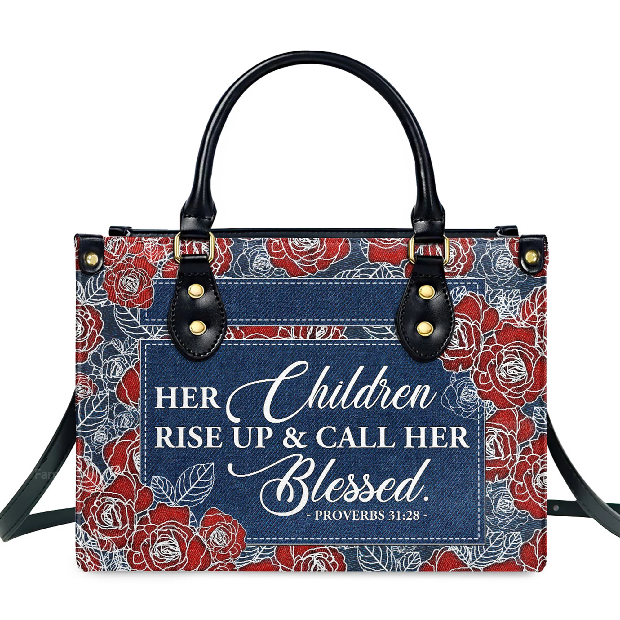 Her Children Rise Up & Call Her Blessed - Personalized Leather Handbag With Handle - AT4081202 - Image 2