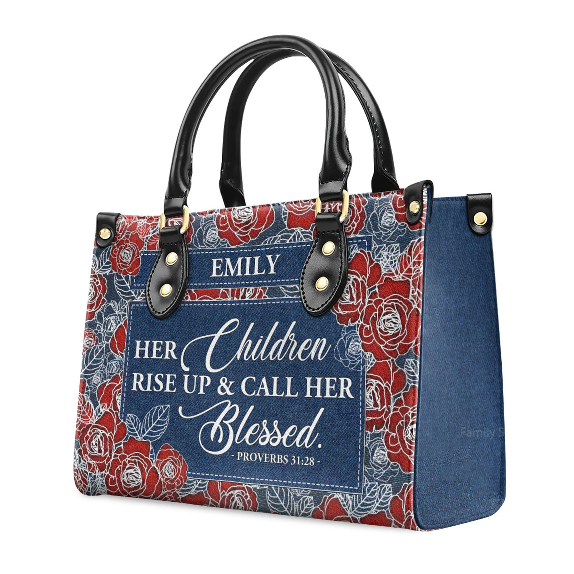 Her Children Rise Up & Call Her Blessed - Personalized Leather Handbag With Handle - AT4081202 - Image 3
