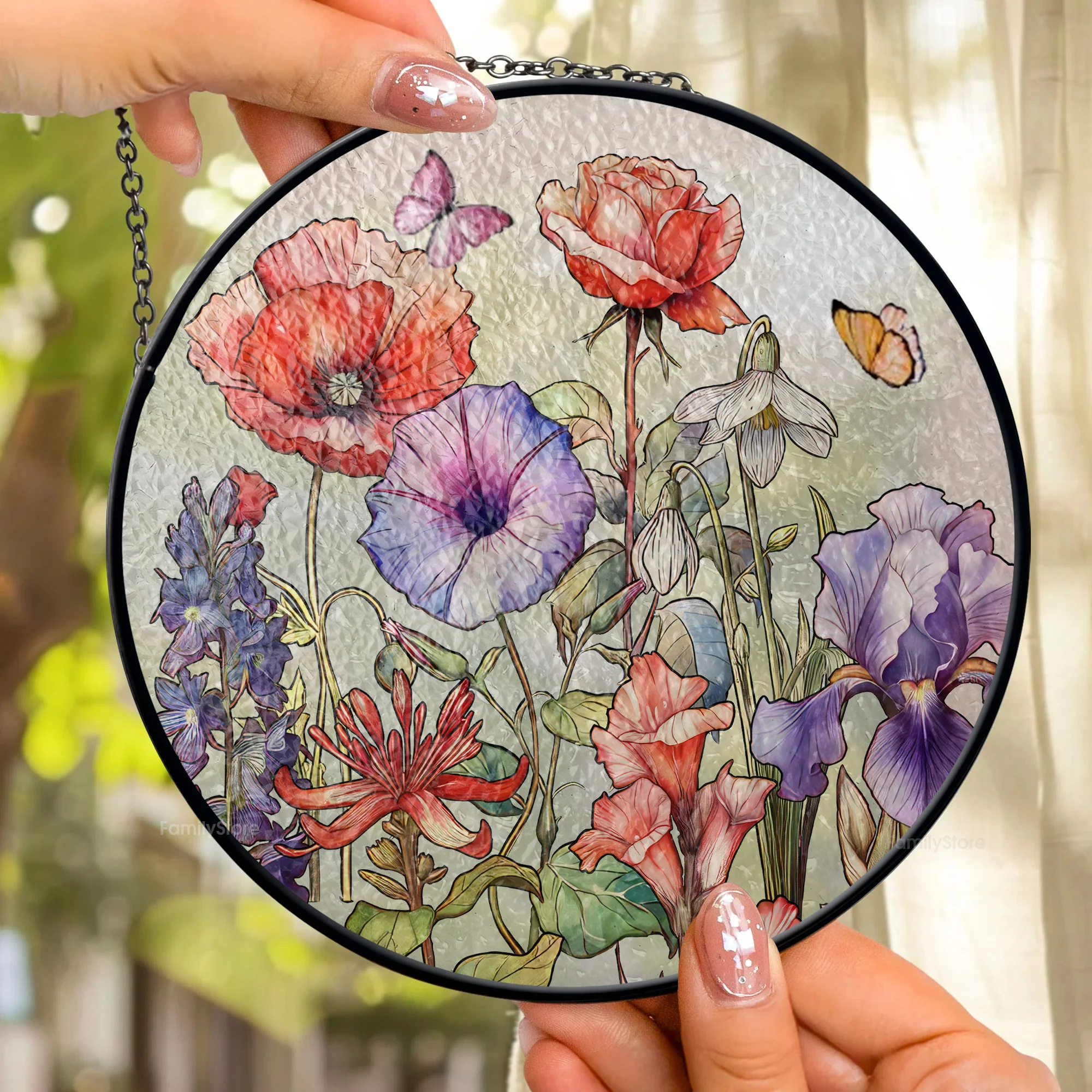 Her Love Blooms In Every Season - Personalized Stained Glass Window Hanging Suncatcher -  Gift For Mom, Daughter, Grandma, Mother's Day | NA94 - Image 2