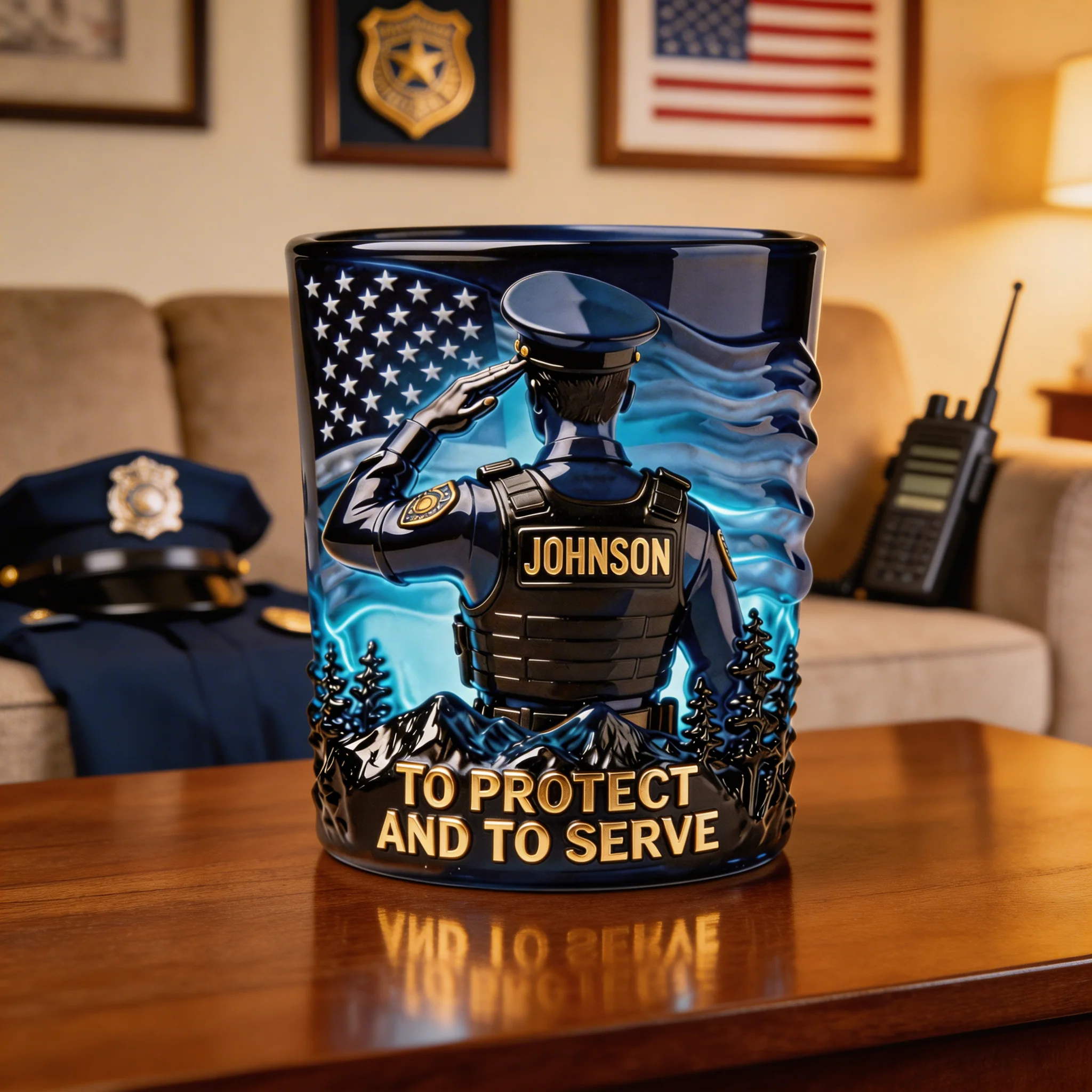 Hero Police Dad To Protect And To Serve - Personalized Whiskey Glass - Gift For Dad - Image 2
