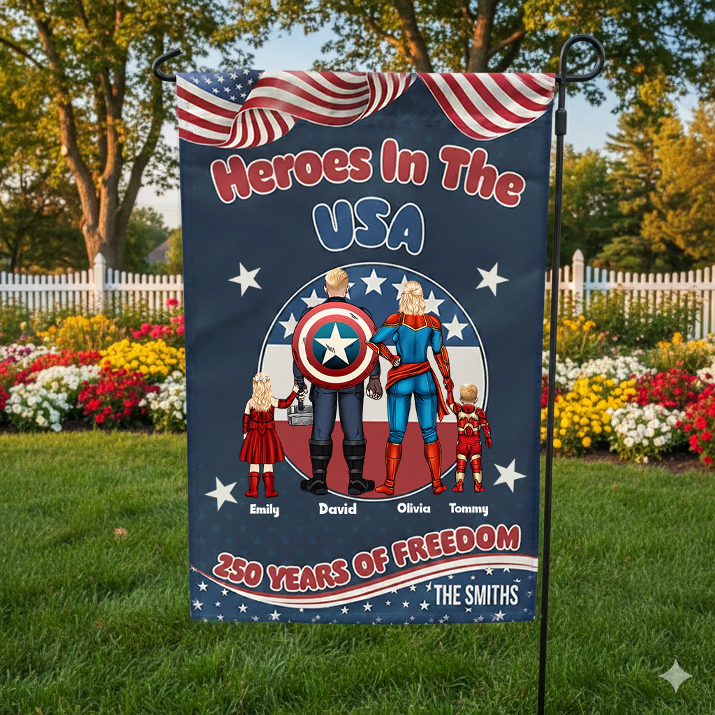 Heroes In The USA 250 Years Of Freedom - Personalized Flag - Patriotic Gift For Family - Image 2