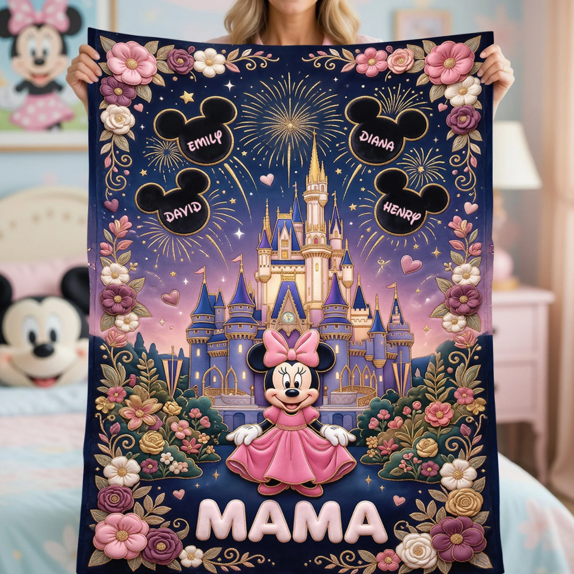 MkMo Magic Mouse Fairytale Castle Mom - Personalized Blanket - Gifts For Mother, Mother's Day, Movies Fan