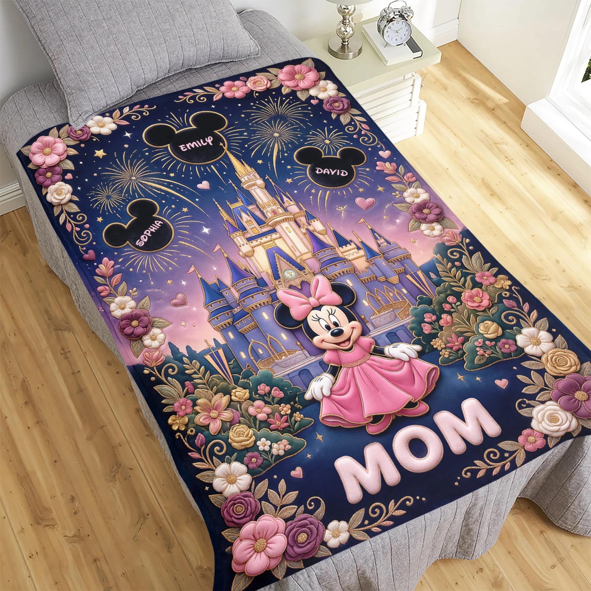 MkMo Magic Mouse Fairytale Castle Mom - Personalized Blanket - Gifts For Mother, Mother's Day, Movies Fan - Image 2
