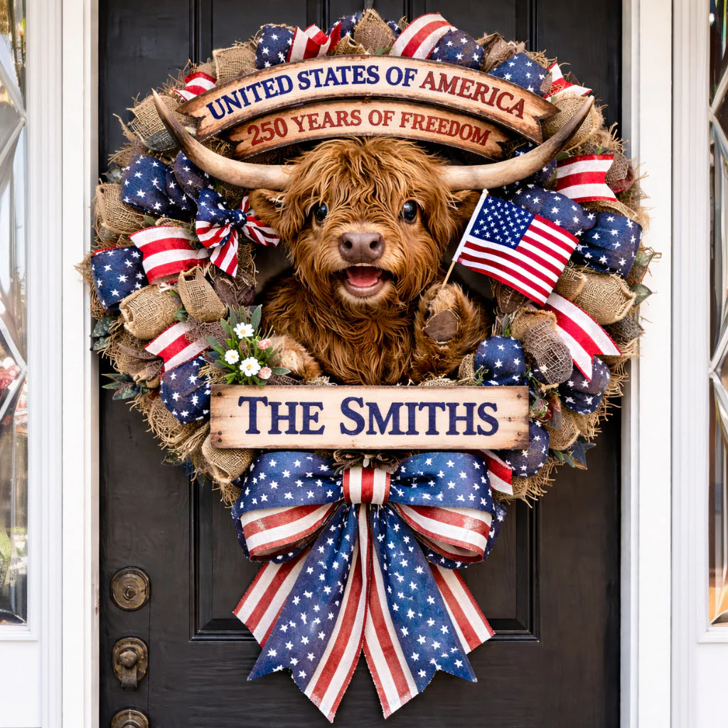 Highland Cow Celebrate 250th Anniversary - Personalized Wood Sign - Gift For Patriots