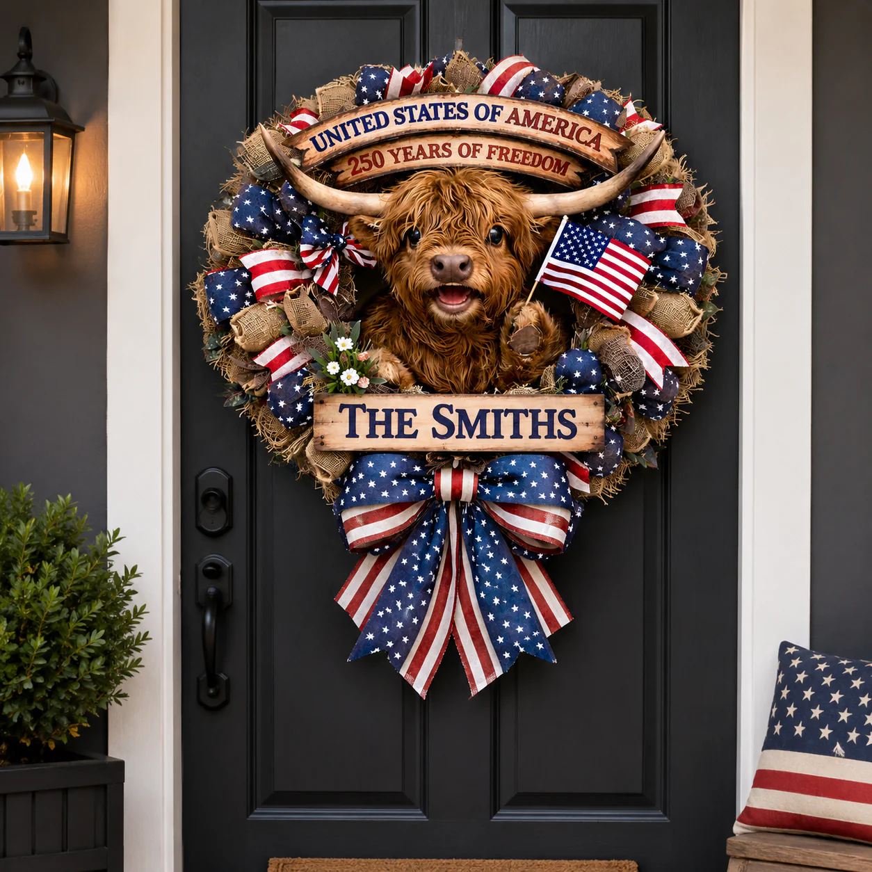 Highland Cow Celebrate 250th Anniversary - Personalized Wood Sign - Gift For Patriots - Image 5