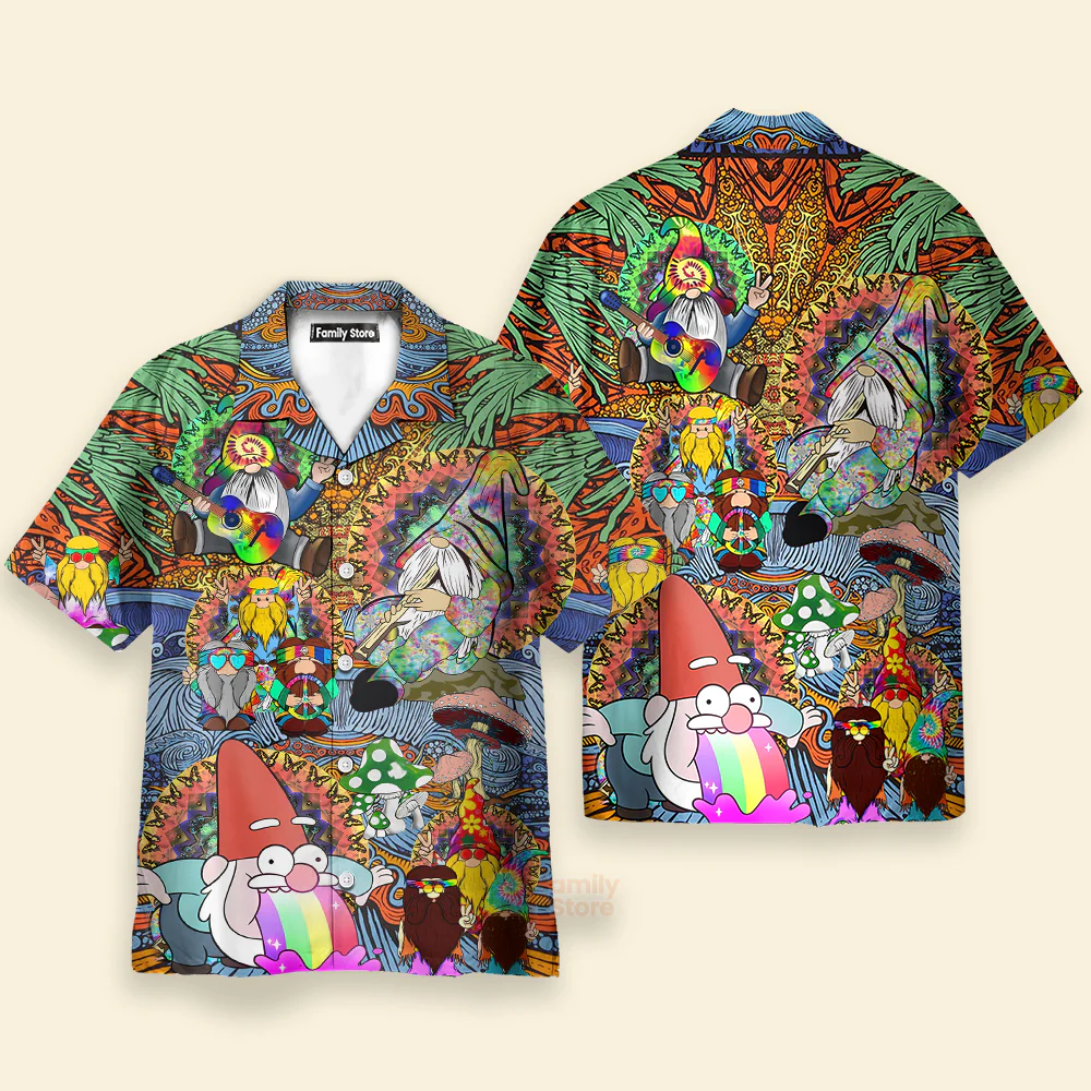 Hippie Gnome Peace Life Color Hawaiian Shirt - Image 2