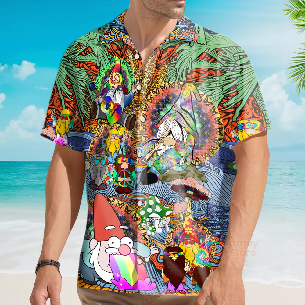 Hippie Gnome Peace Life Color Hawaiian Shirt - Image 3