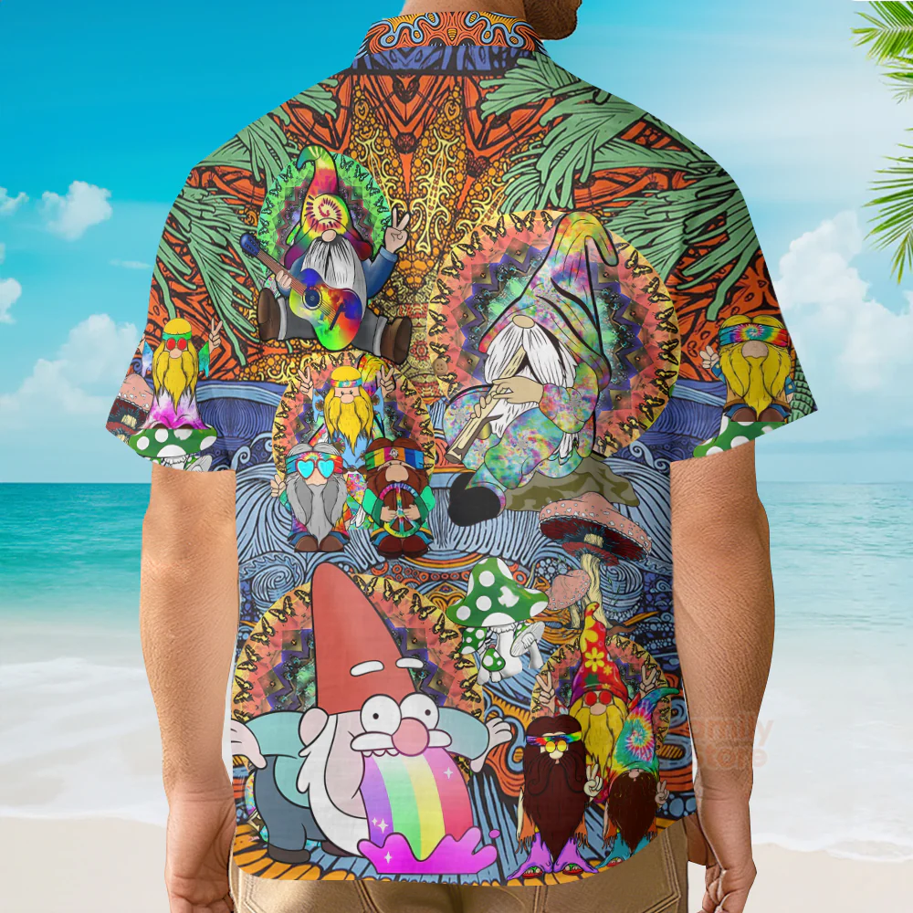 Hippie Gnome Peace Life Color Hawaiian Shirt - Image 4