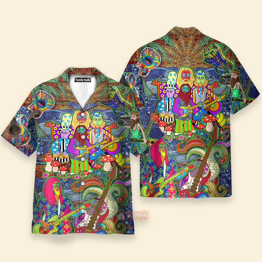 Hippie Music Electric Guitar Colorful Style Hawaiian Shirt - Image 3