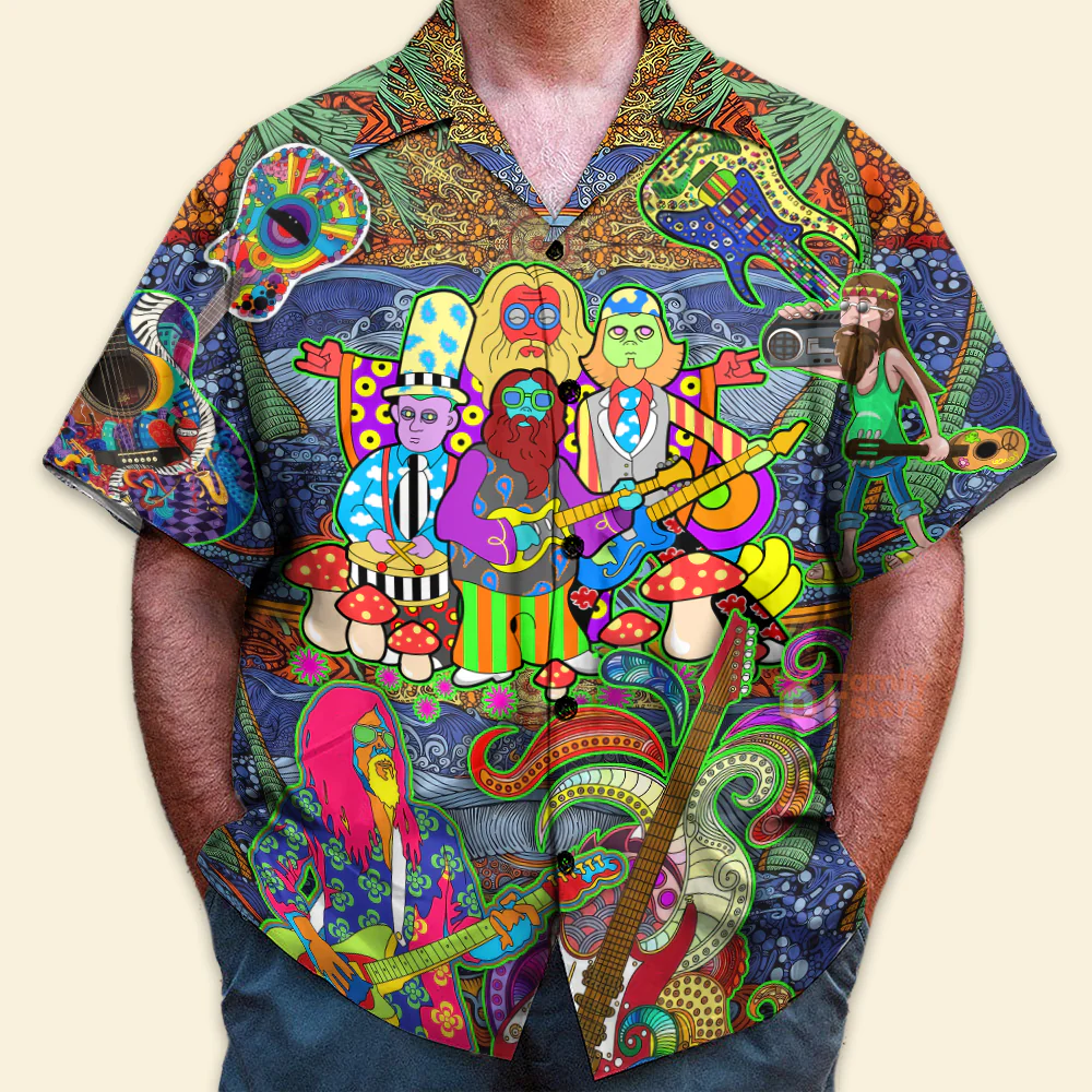 Hippie Music Electric Guitar Colorful Style Hawaiian Shirt - Image 4
