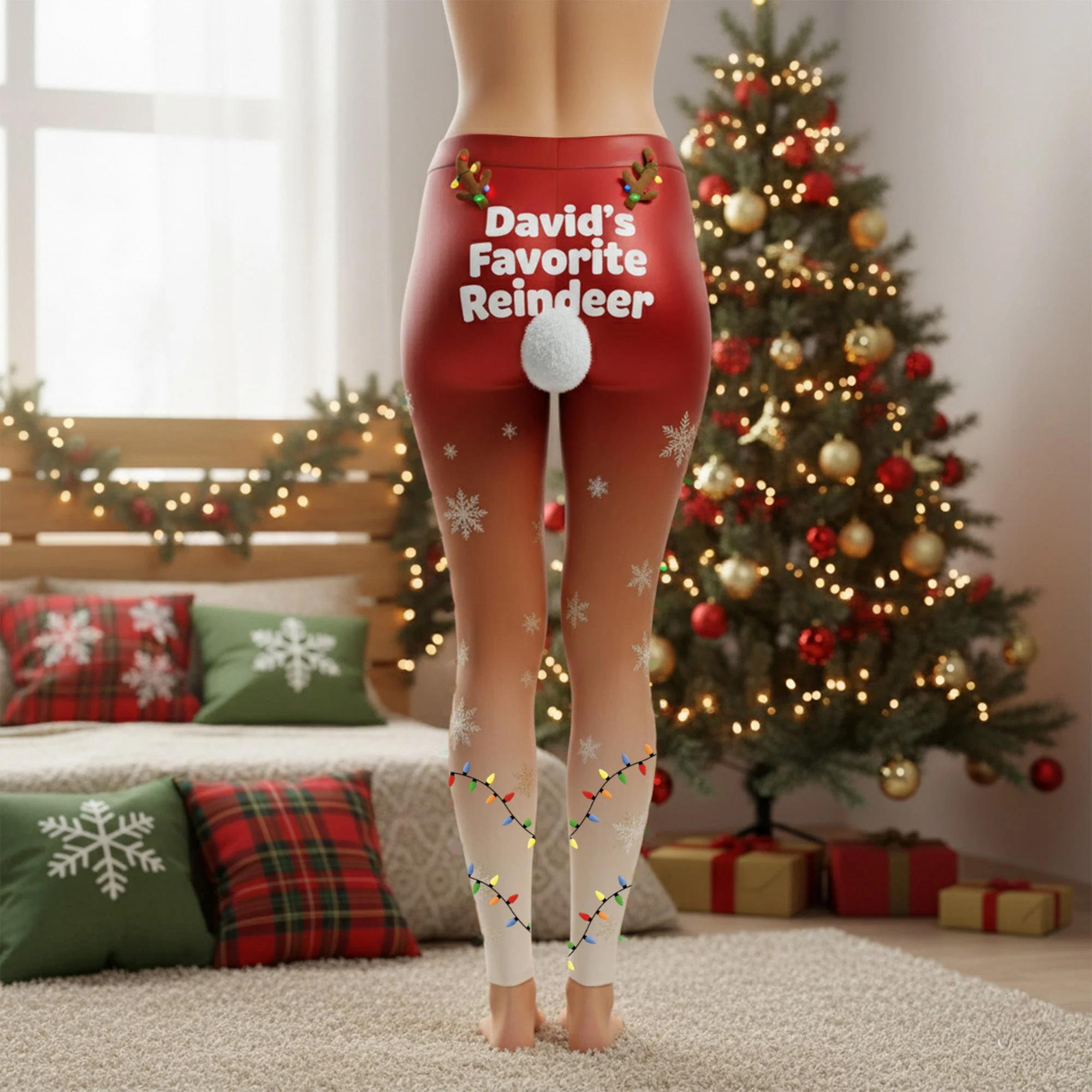 His Favorite Reindeer - Personalized Ass Leggings - Christmas Gift For Her, Naughty Couple HH01 - Image 2