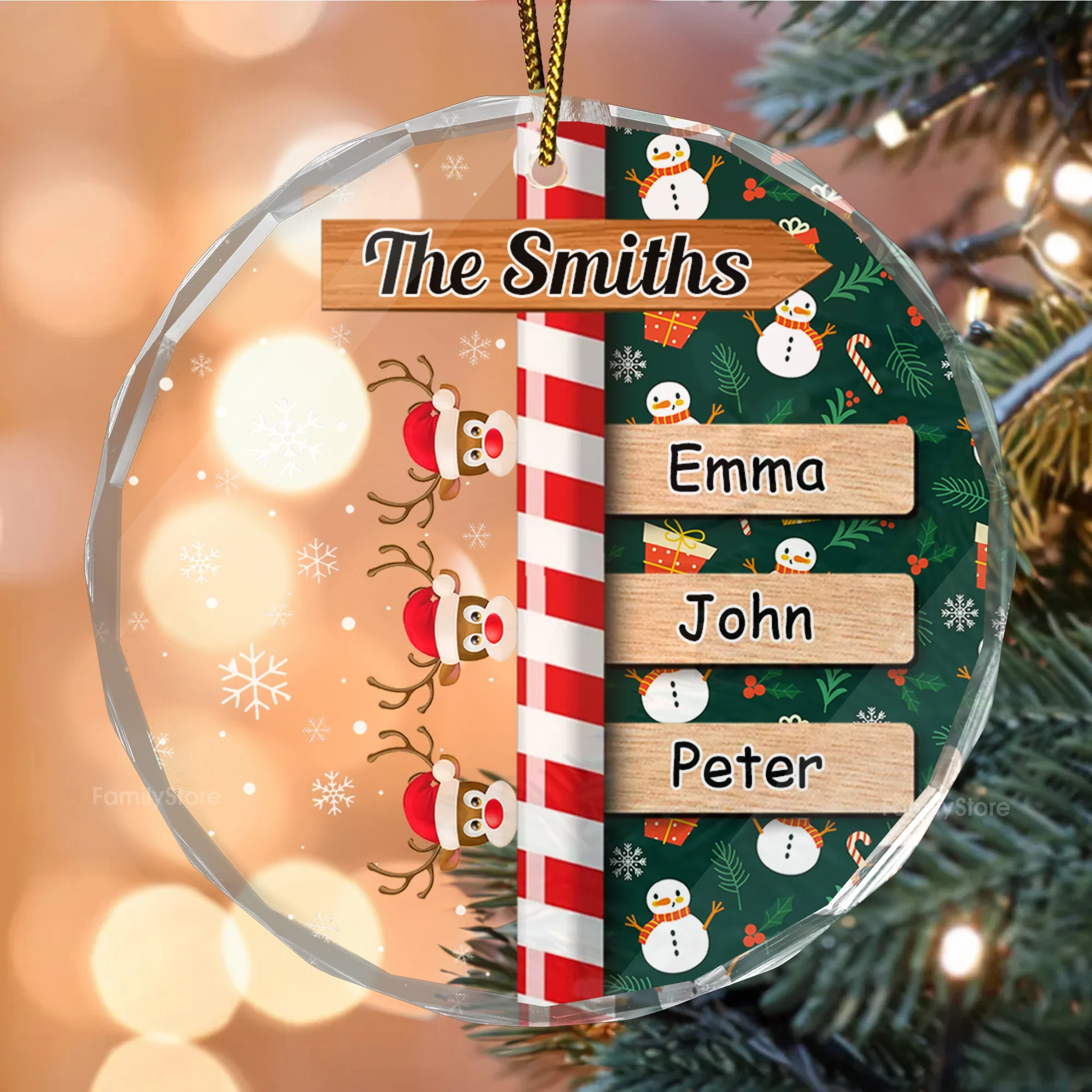 Hohoho We're Reindeers With Red Nose - Gift For Family - Personalized Glass Ornament - NA94 - Image 2