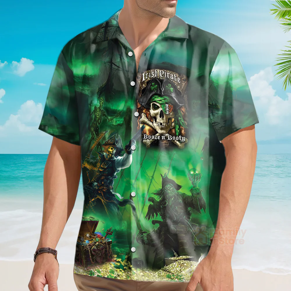 Irish Pirate Booze And Booty Hawaiian Shirt - Image 3