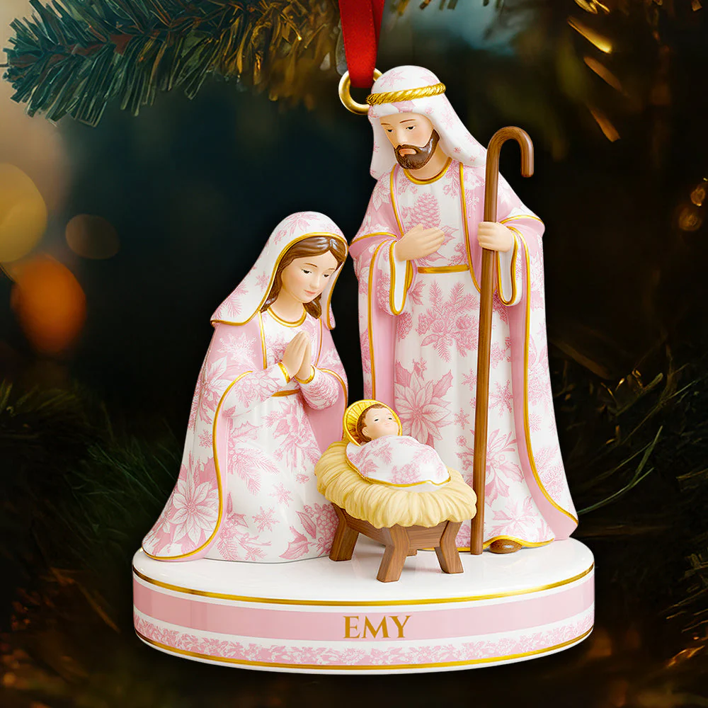 Holy Family Nativity Scene - Personalized Toile de Jouy Acrylic Ornament - Christmas Gift For Believers HH01