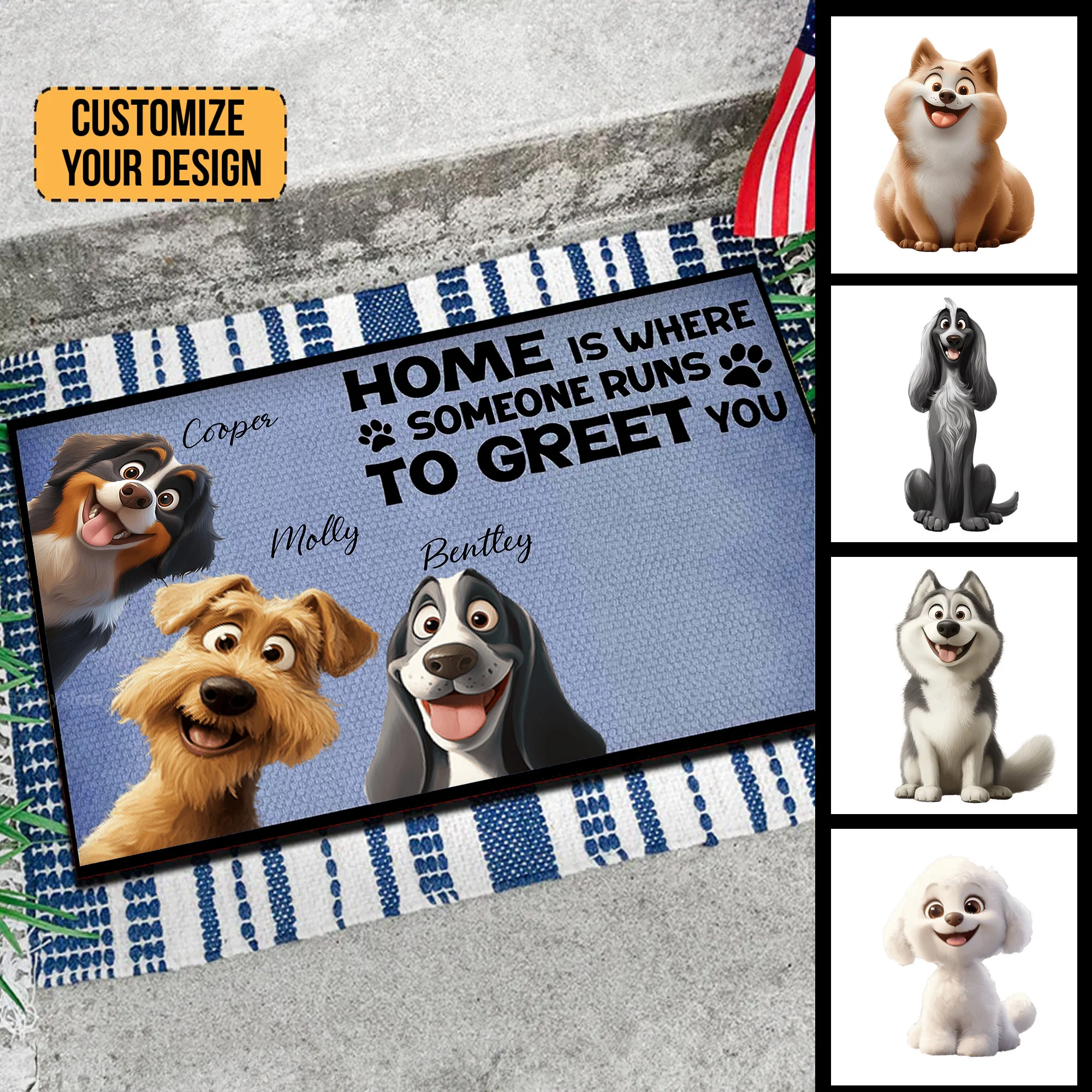 Home Is Where Someone Runs To Greet You Dog Caroon Dog - Personalized Doormat - Gift for Pet Owners, Pet Lovers, Dog Mom, Dog Dad | CLP15 NH96