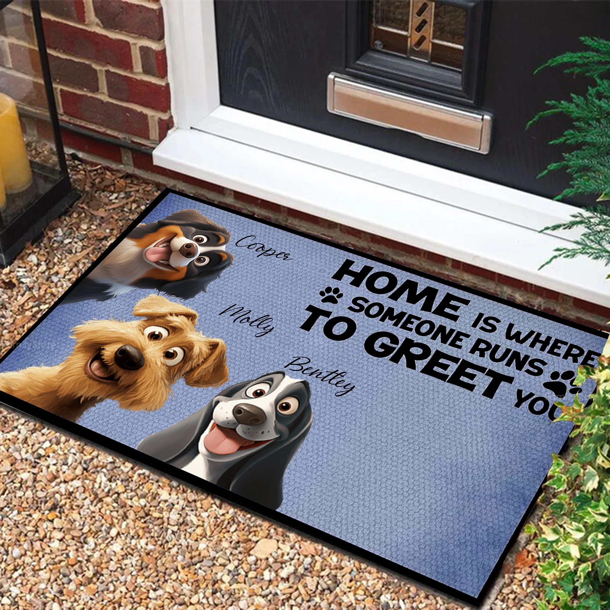 Home Is Where Someone Runs To Greet You Dog Caroon Dog - Personalized Doormat - Gift for Pet Owners, Pet Lovers, Dog Mom, Dog Dad | CLP15 NH96 - Image 2