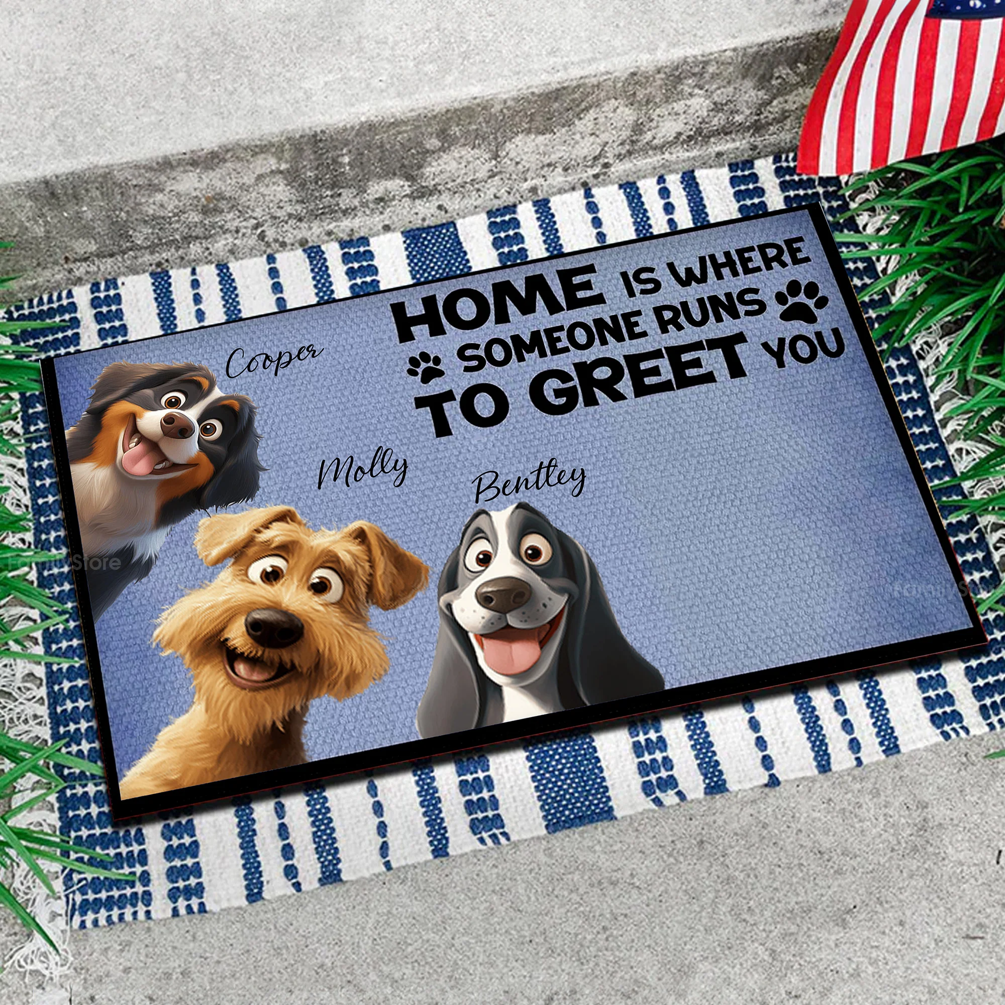 Home Is Where Someone Runs To Greet You Dog Caroon Dog - Personalized Doormat - Gift for Pet Owners, Pet Lovers, Dog Mom, Dog Dad | CLP15 NH96 - Image 3