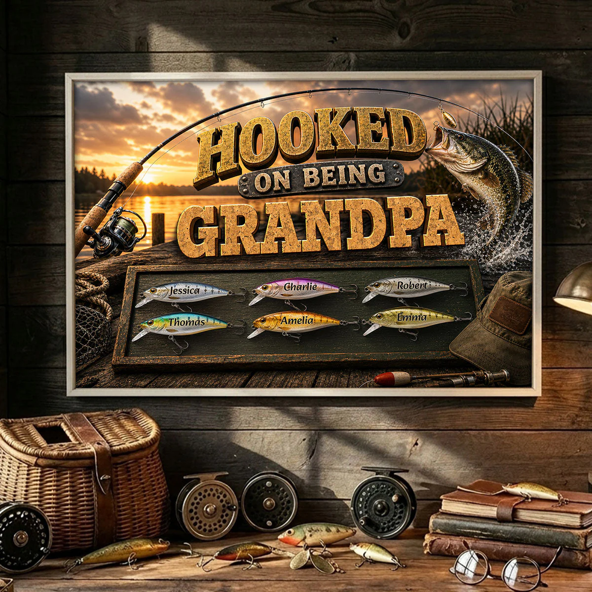 Hooked On Being Dad Grandpa Fishing - Personalized Poster Canvas - Gift For Dad - Image 3
