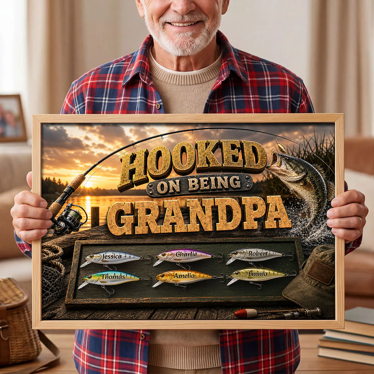 Hooked On Being Dad Grandpa Fishing - Personalized Poster Canvas - Gift For Dad - Image 4