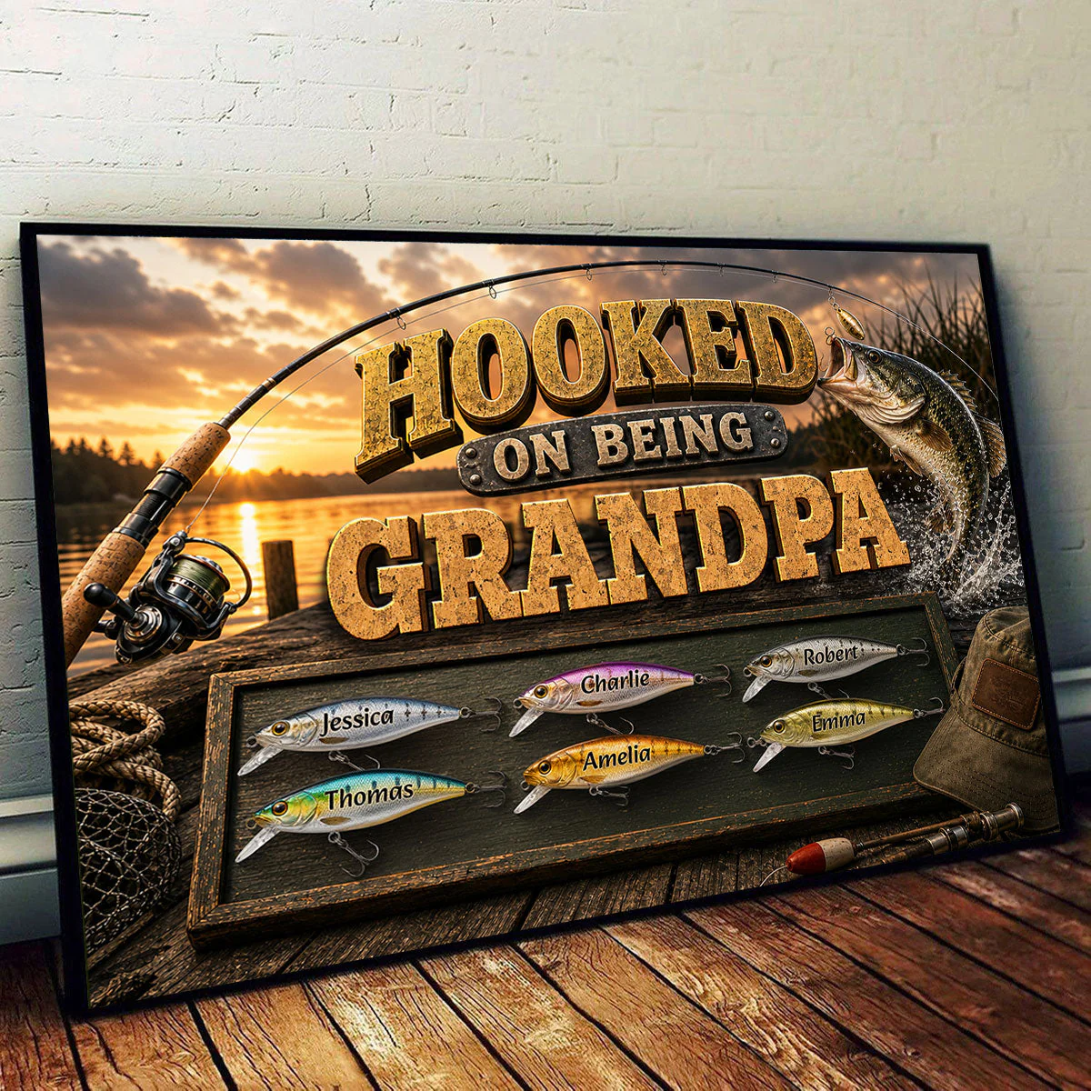 Hooked On Being Dad Grandpa Fishing - Personalized Poster Canvas - Gift For Dad - Image 5