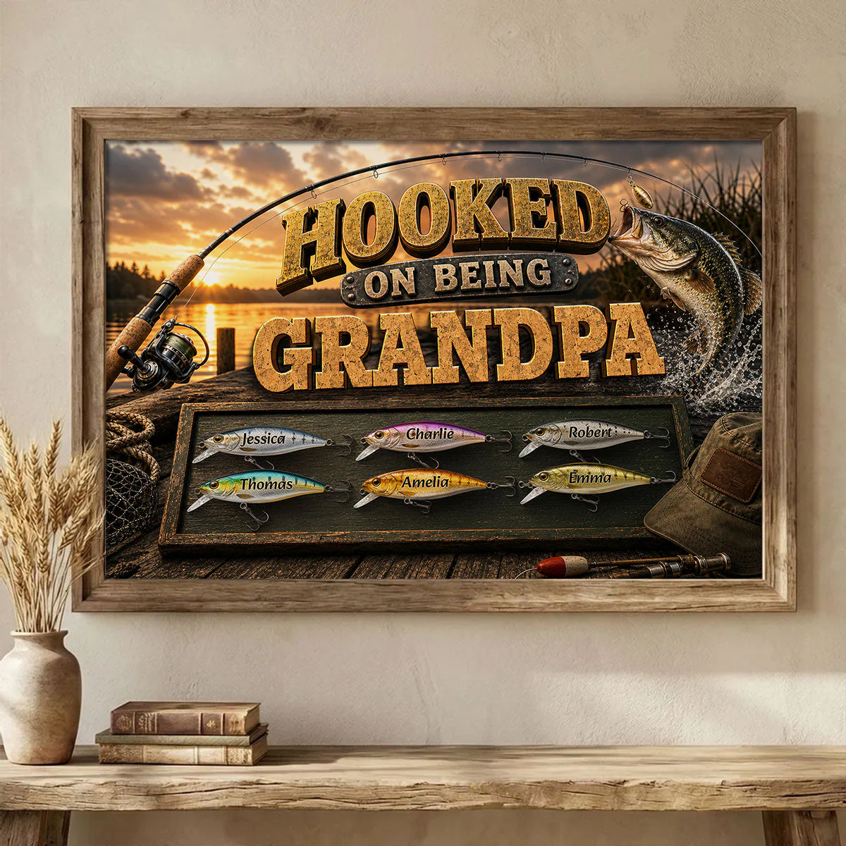 Hooked On Being Dad Grandpa Fishing - Personalized Poster Canvas - Gift For Dad - Image 6