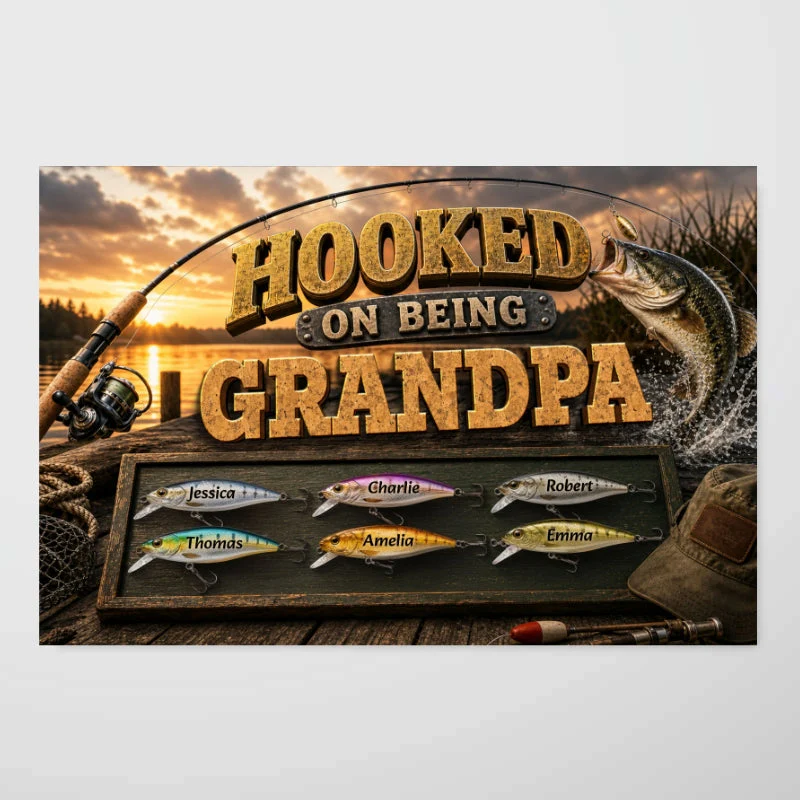 Hooked On Being Dad Grandpa Fishing - Personalized Poster Canvas - Gift For Dad - Image 8