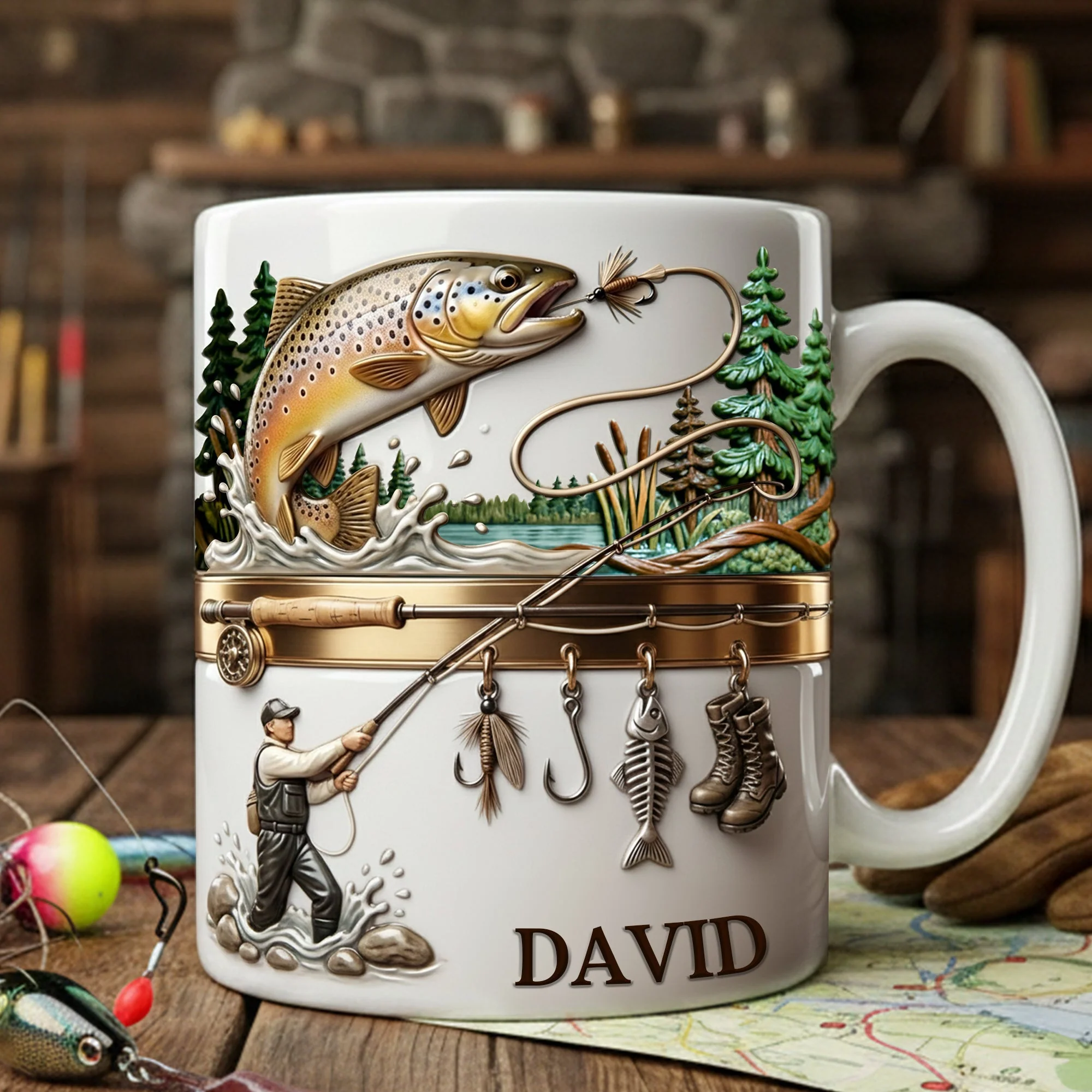 Hooked On Fishing - Personalized White Mug - Gift For Fishing Lovers | HH01 - Image 4