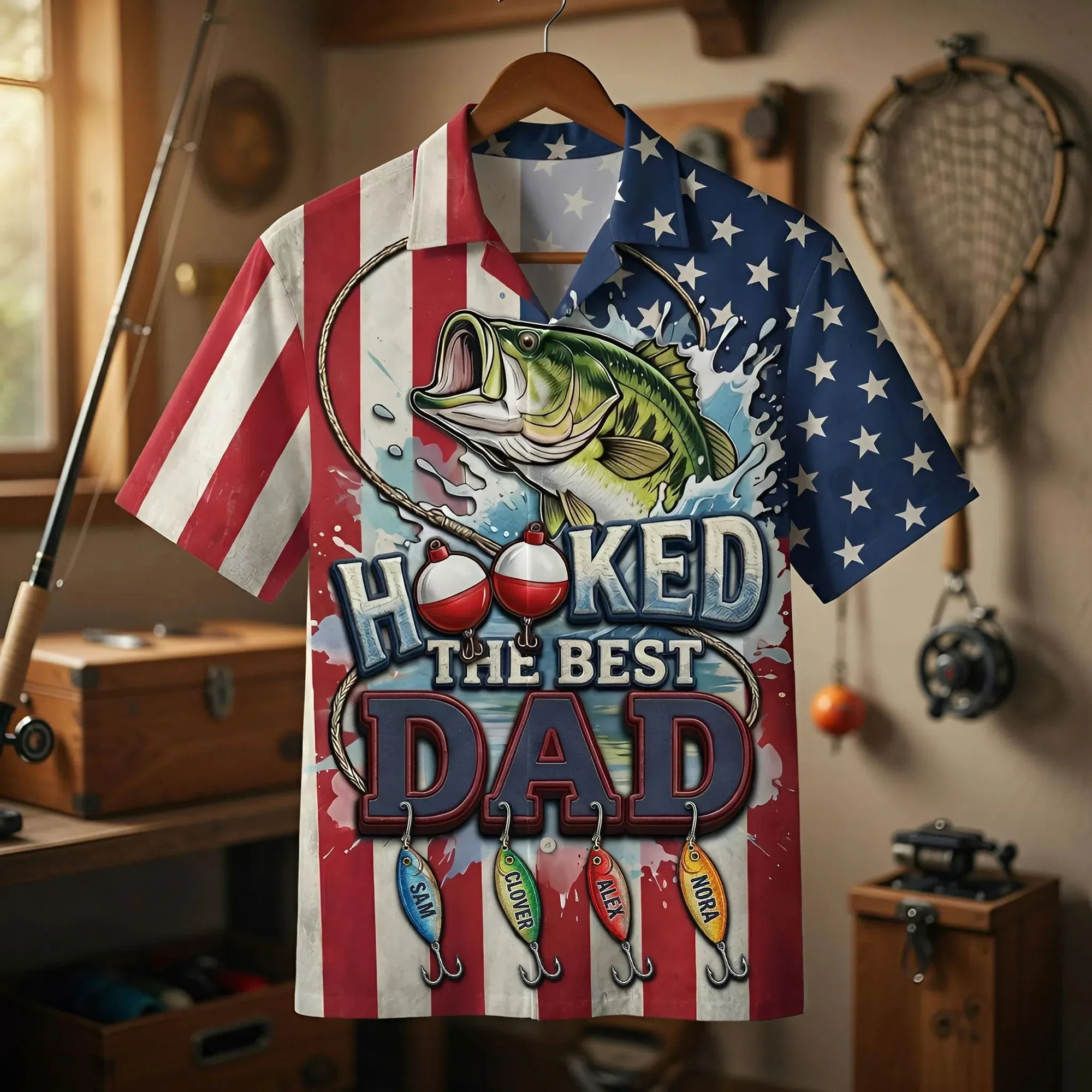Hooked The Best Dad - Personalized Hawaiian Shirt - Gift For Dad, Grandpa, Fishing Lover -HN02 - Image 2