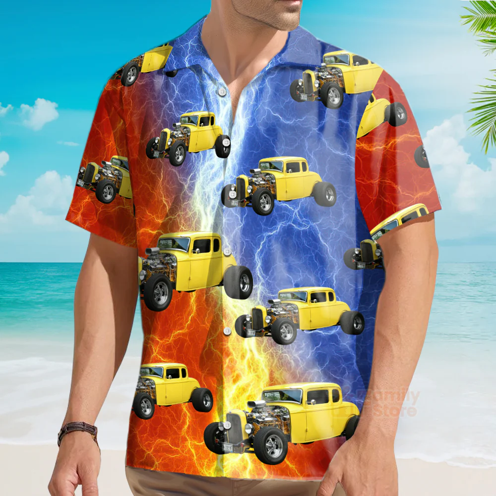 Custom Photo Classic Car Hot Rod Various Style Vintage Car - Hawaiian Shirt - Image 3