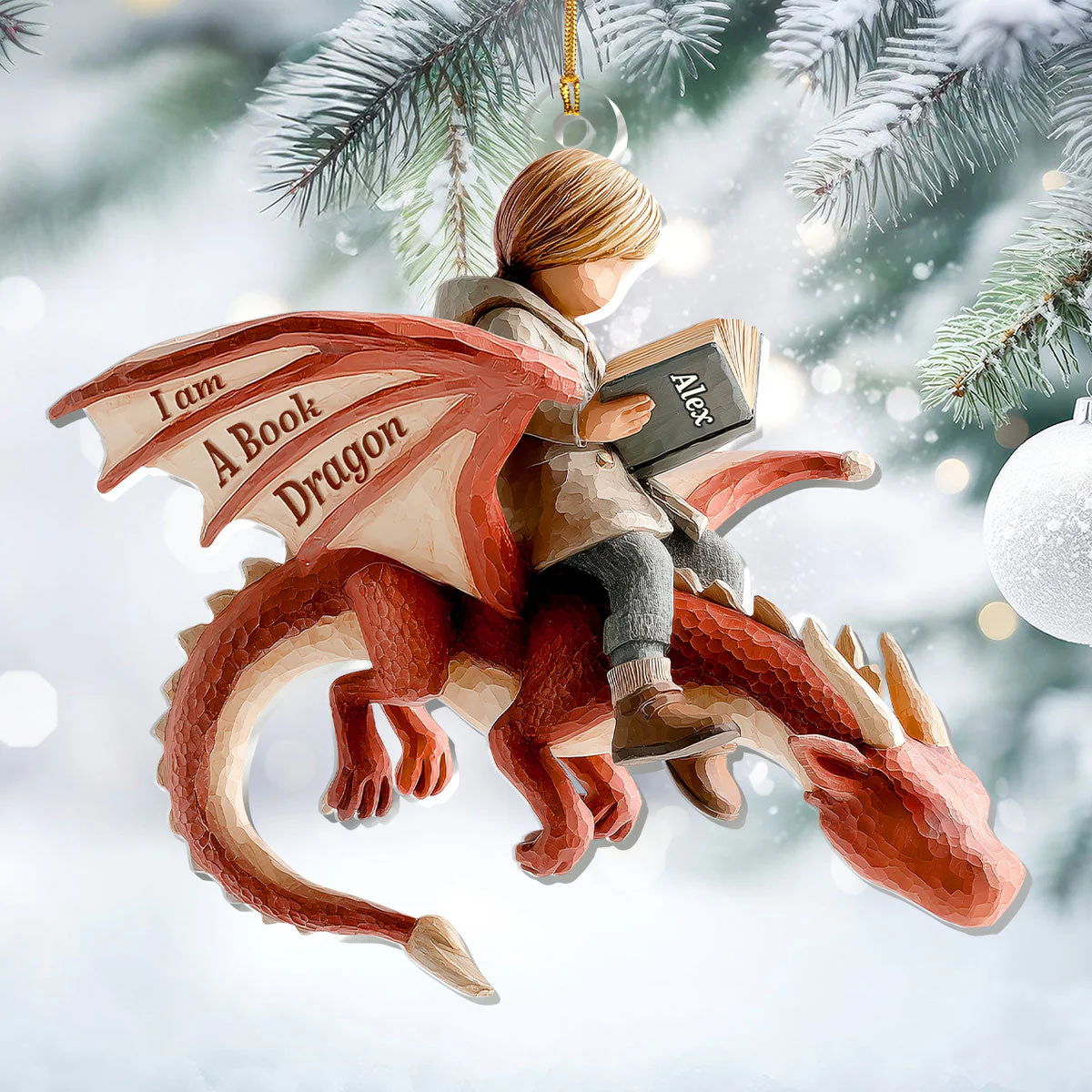I Am A Book Dragon - Personalized Acrylic Ornament - Gift For Book Lover