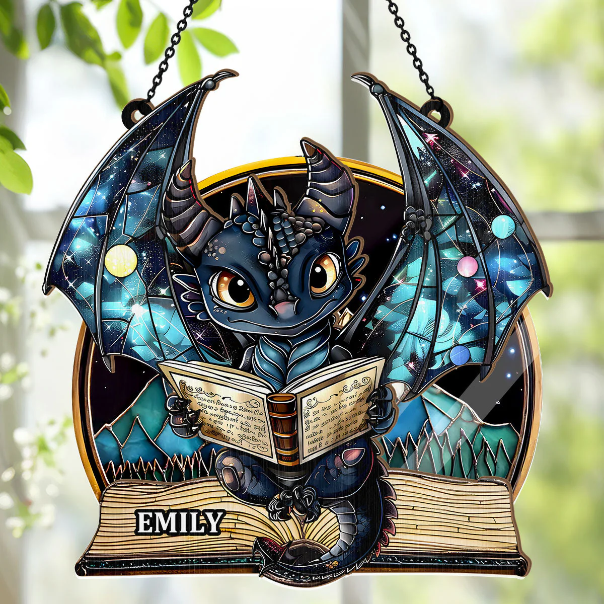I Am A Book Dragon - Personalized Window Hanging Suncatcher - Image 4