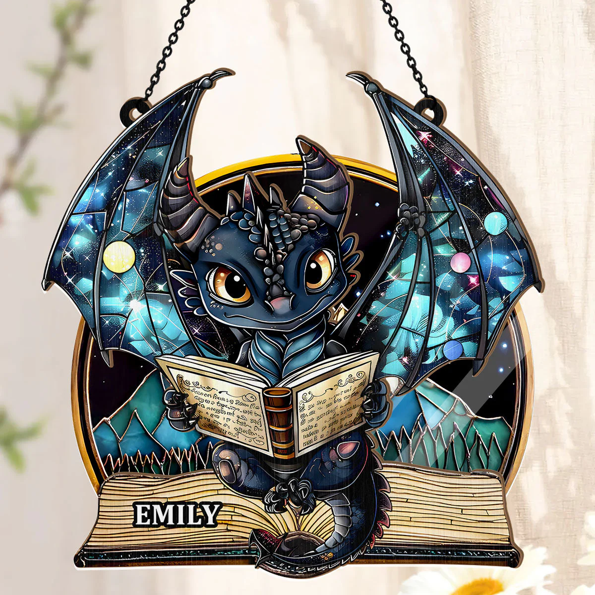 I Am A Book Dragon - Personalized Window Hanging Suncatcher - Image 5