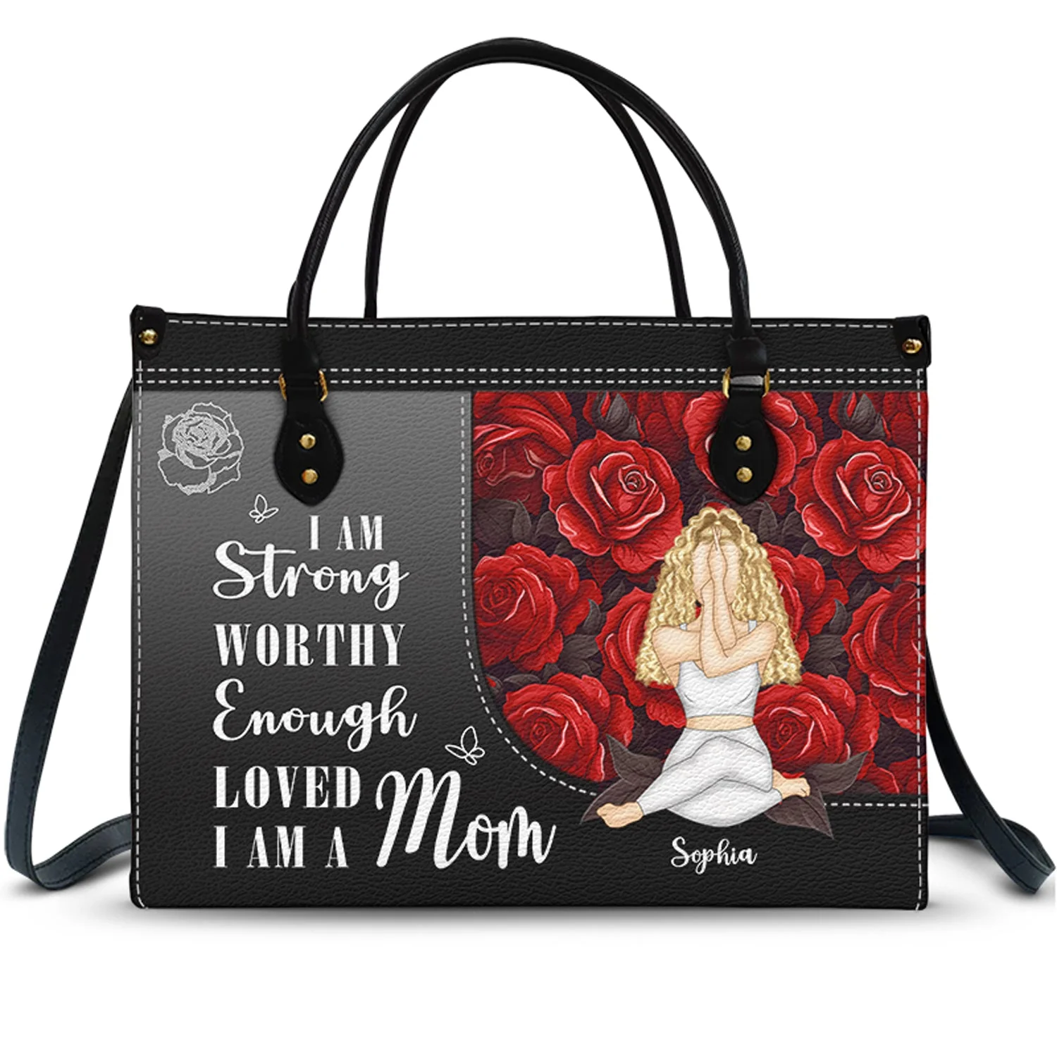 I Am A Strong Mom, A Loved Mom - Personalized Leather Bag - Gift For Mother, Grandma, Grandmother, Mother's Day | CLGOD02 NA94