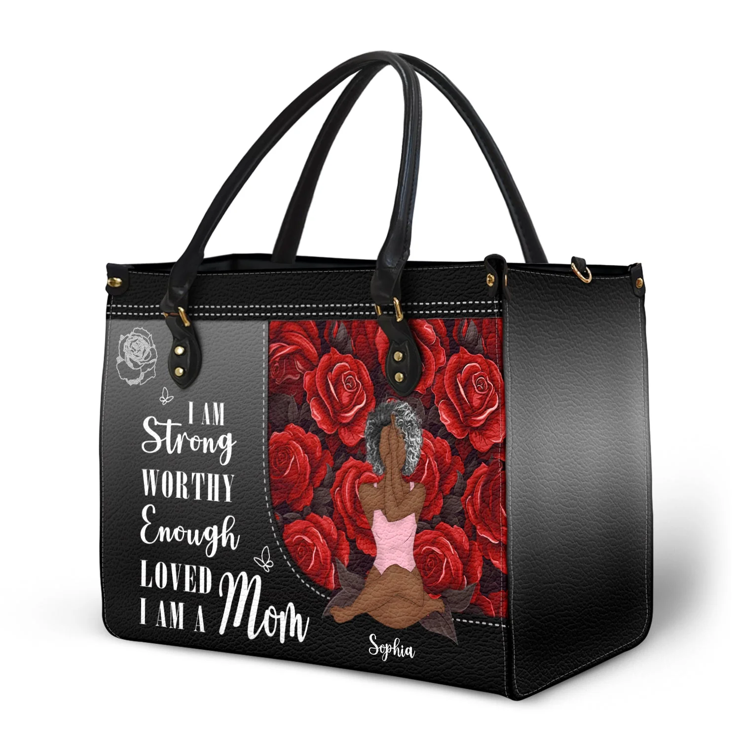 I Am A Strong Mom, A Loved Mom - Personalized Leather Bag - Gift For Mother, Grandma, Grandmother, Mother's Day | CLGOD02 NA94 - Image 2