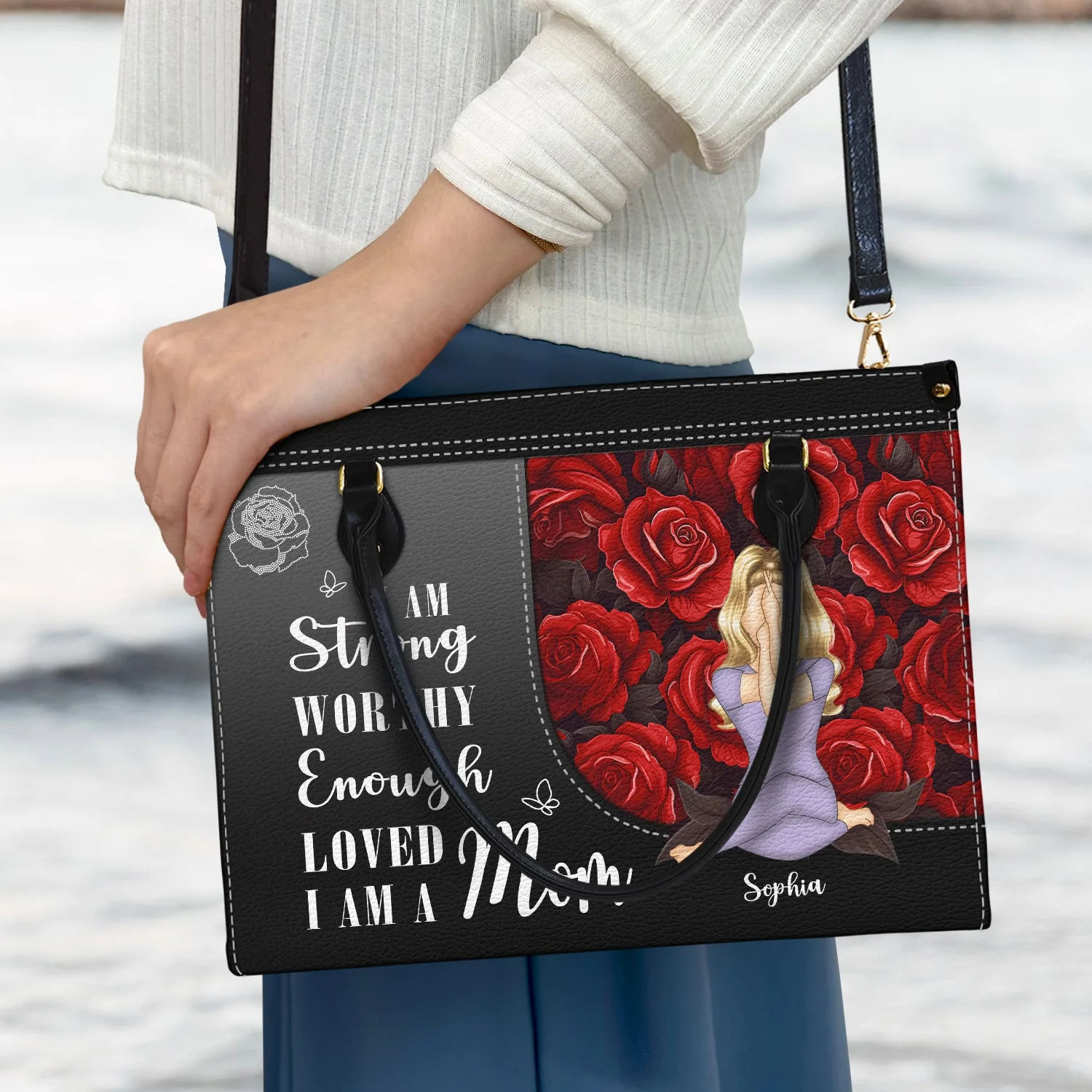 I Am A Strong Mom, A Loved Mom - Personalized Leather Bag - Gift For Mother, Grandma, Grandmother, Mother's Day | CLGOD02 NA94 - Image 3