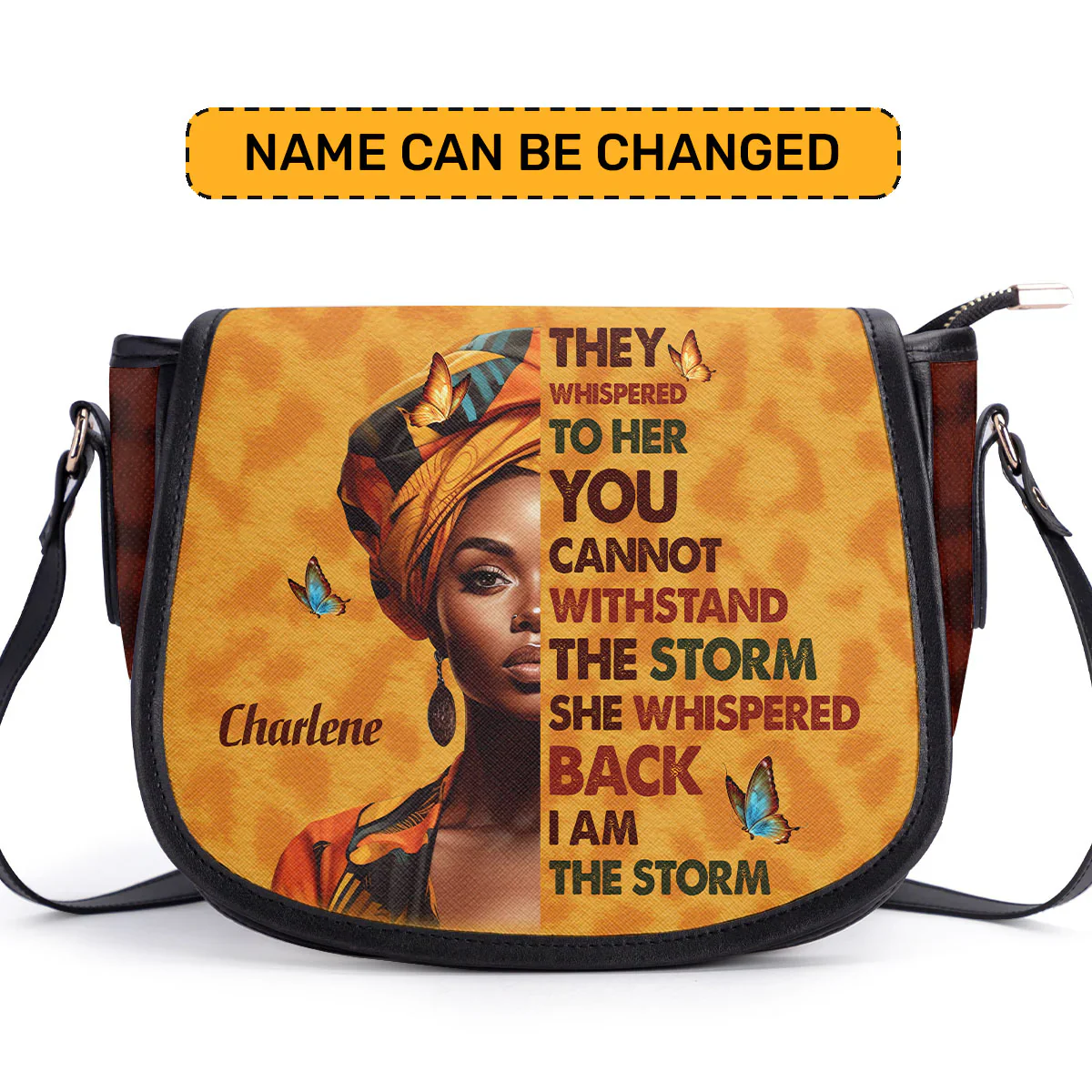I Am the Storm Black Queen - Personalized Leather Saddle Cross Body Bag - Gift for Black Women