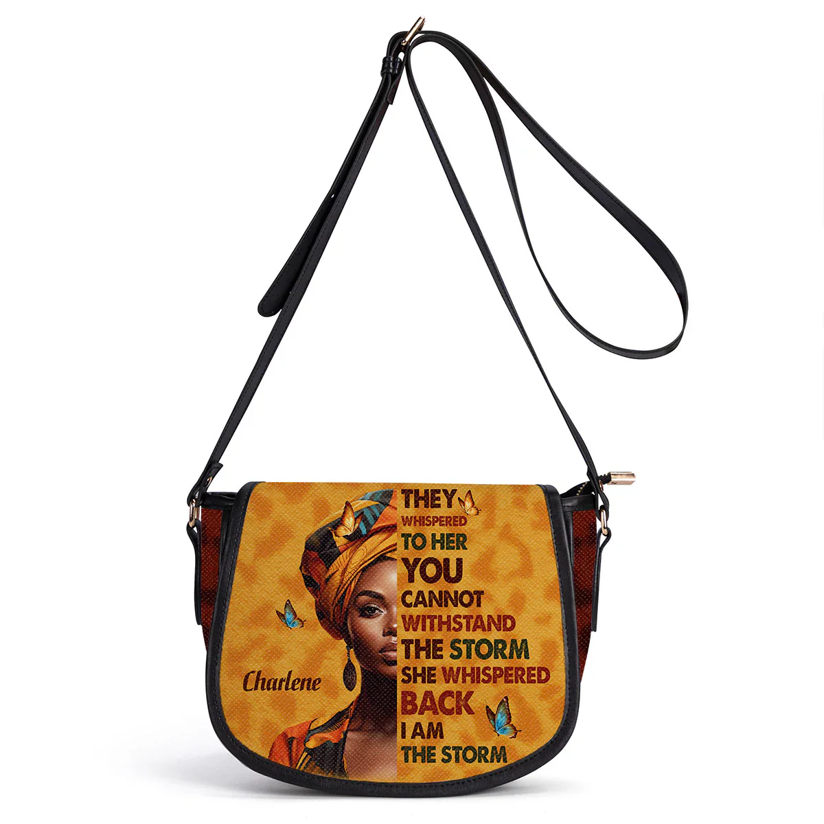 I Am the Storm Black Queen - Personalized Leather Saddle Cross Body Bag - Gift for Black Women - Image 2