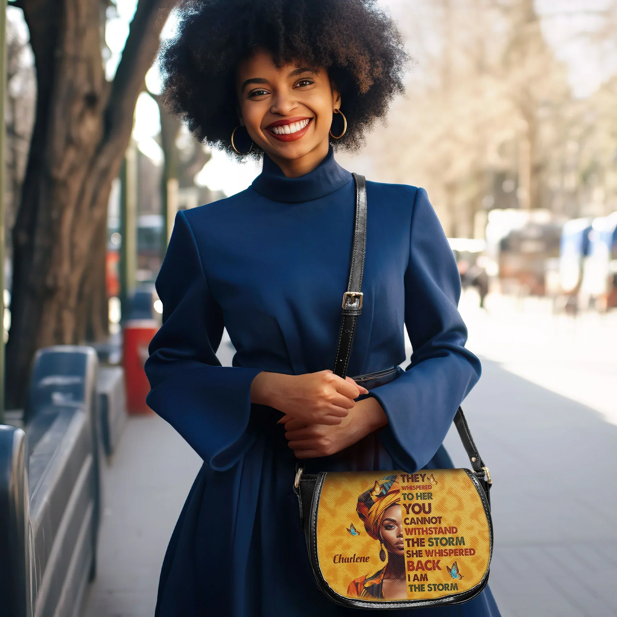 I Am the Storm Black Queen - Personalized Leather Saddle Cross Body Bag - Gift for Black Women - Image 4