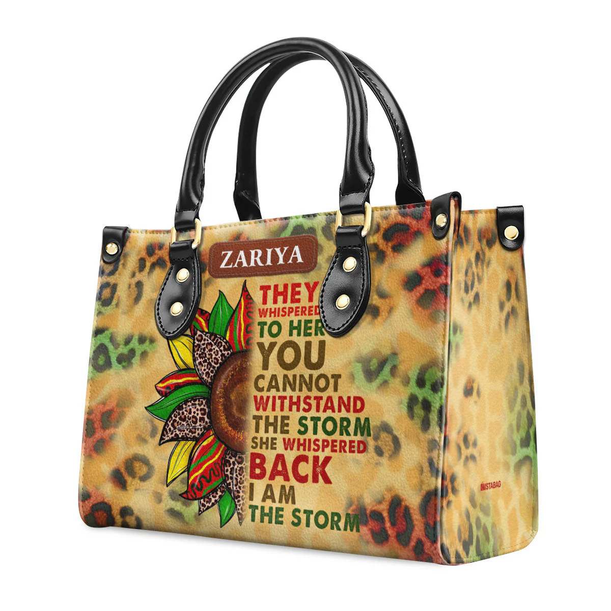 I Am the Storm Leopard Sunflower Print - Personalized Leather Handbag - Empowerment Gift For Her | HD95 - Image 5