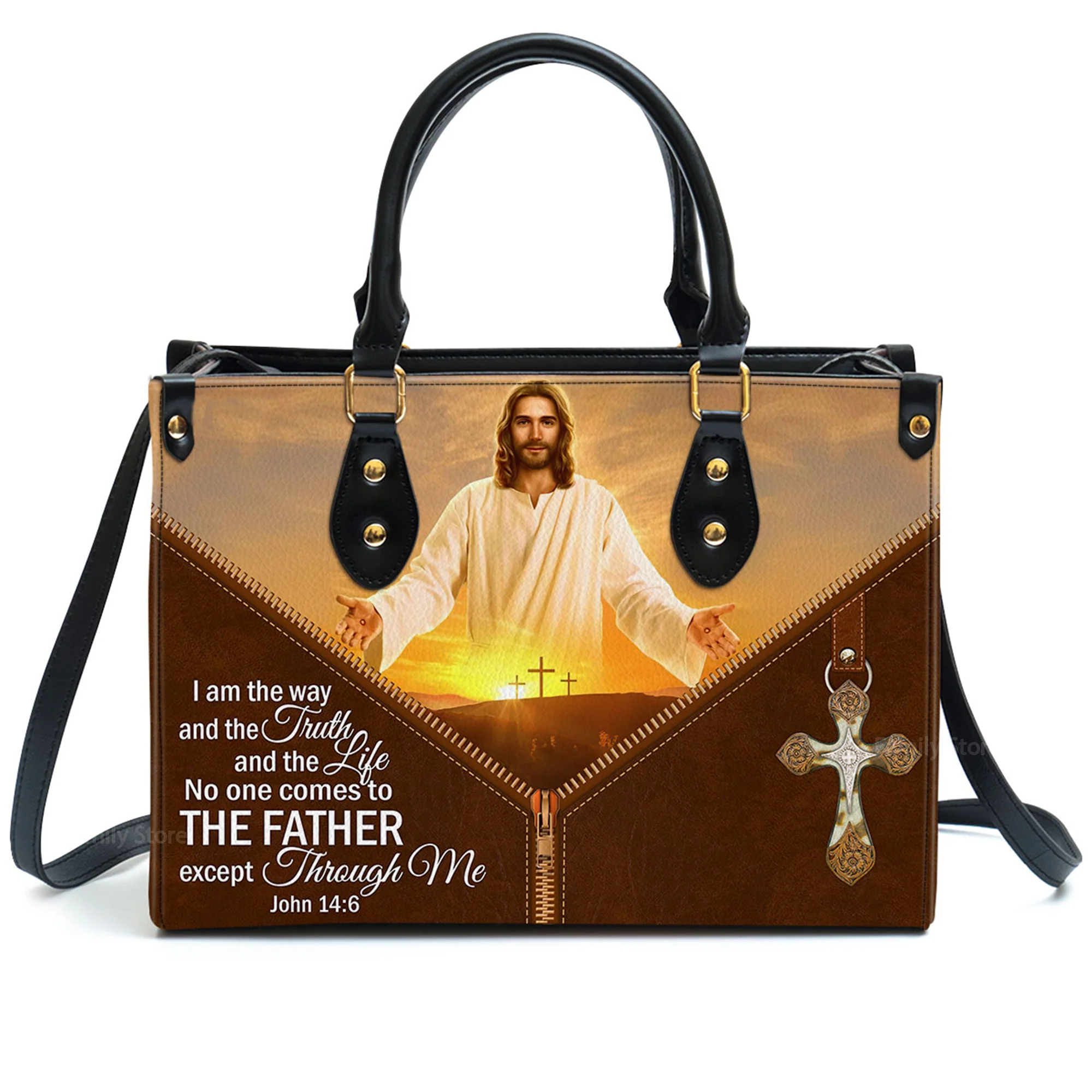 I Am The Way And The Truth And The Life - Scripture Gifts For Women Of God - Personalized Leather Handbag With Handle - AT4081346 - Image 2