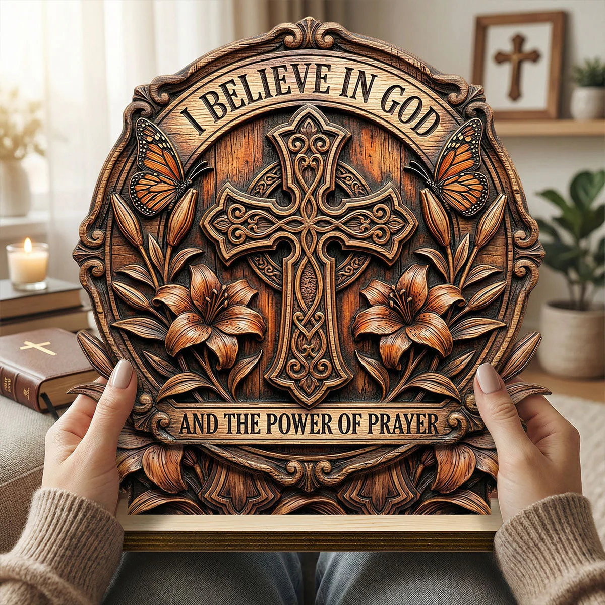 I Believe In God 2-Layer Wood Plaque - Gift For Christian - Image 3