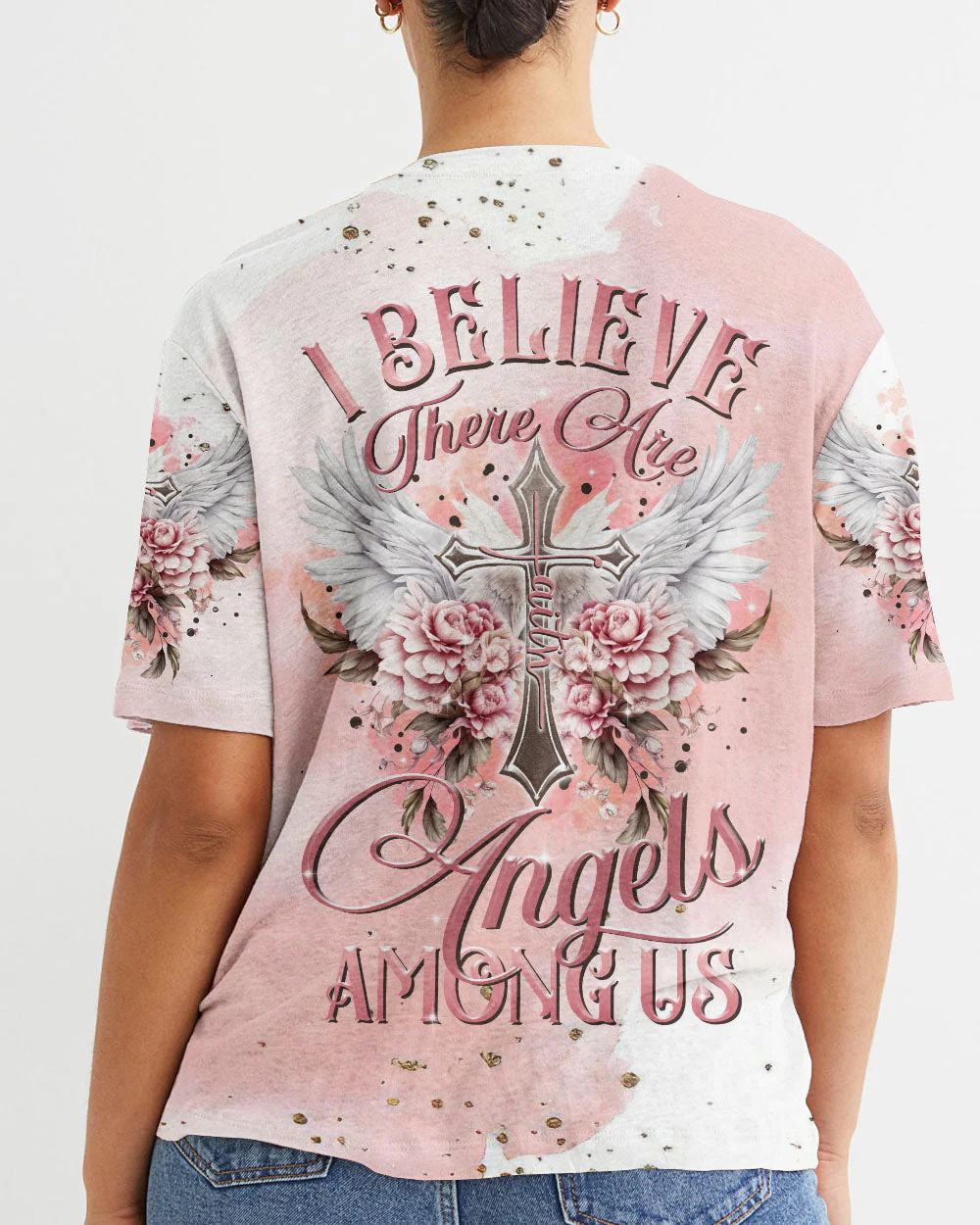 I Believe There Are Angels Among Us Floral Wings Women's All Over Print Shirt - 2508234 - Image 5