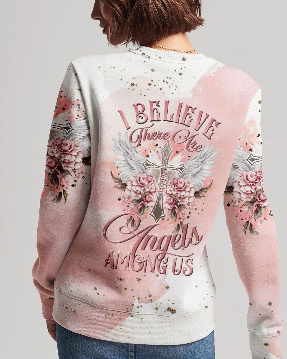 I Believe There Are Angels Among Us Floral Wings Women's All Over Print Shirt - 2508234 - Image 8