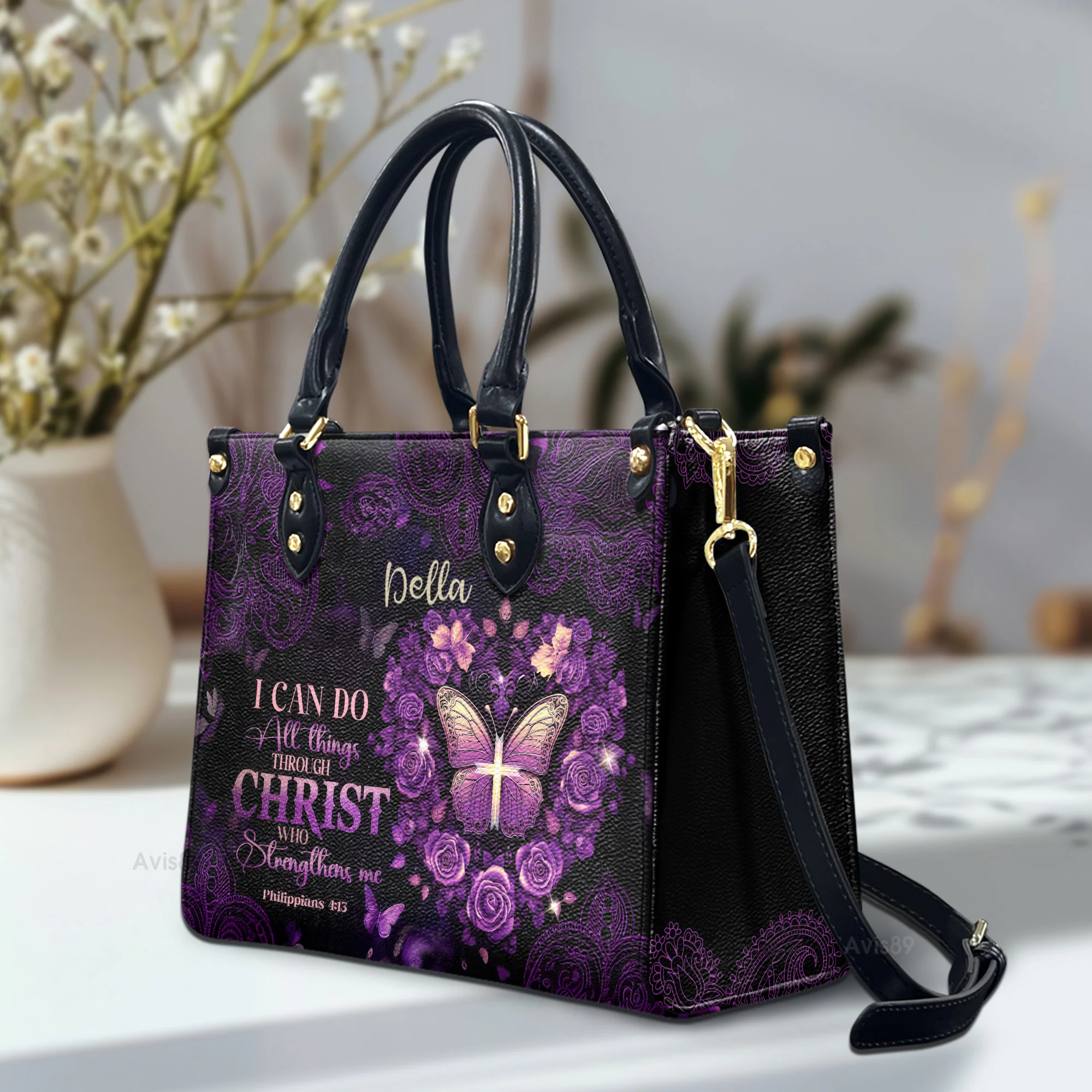 I Can Do All Things - Scripture Gifts For Women Of God - Personalized Leather Handbag With Handle - AT4081210 - Image 2
