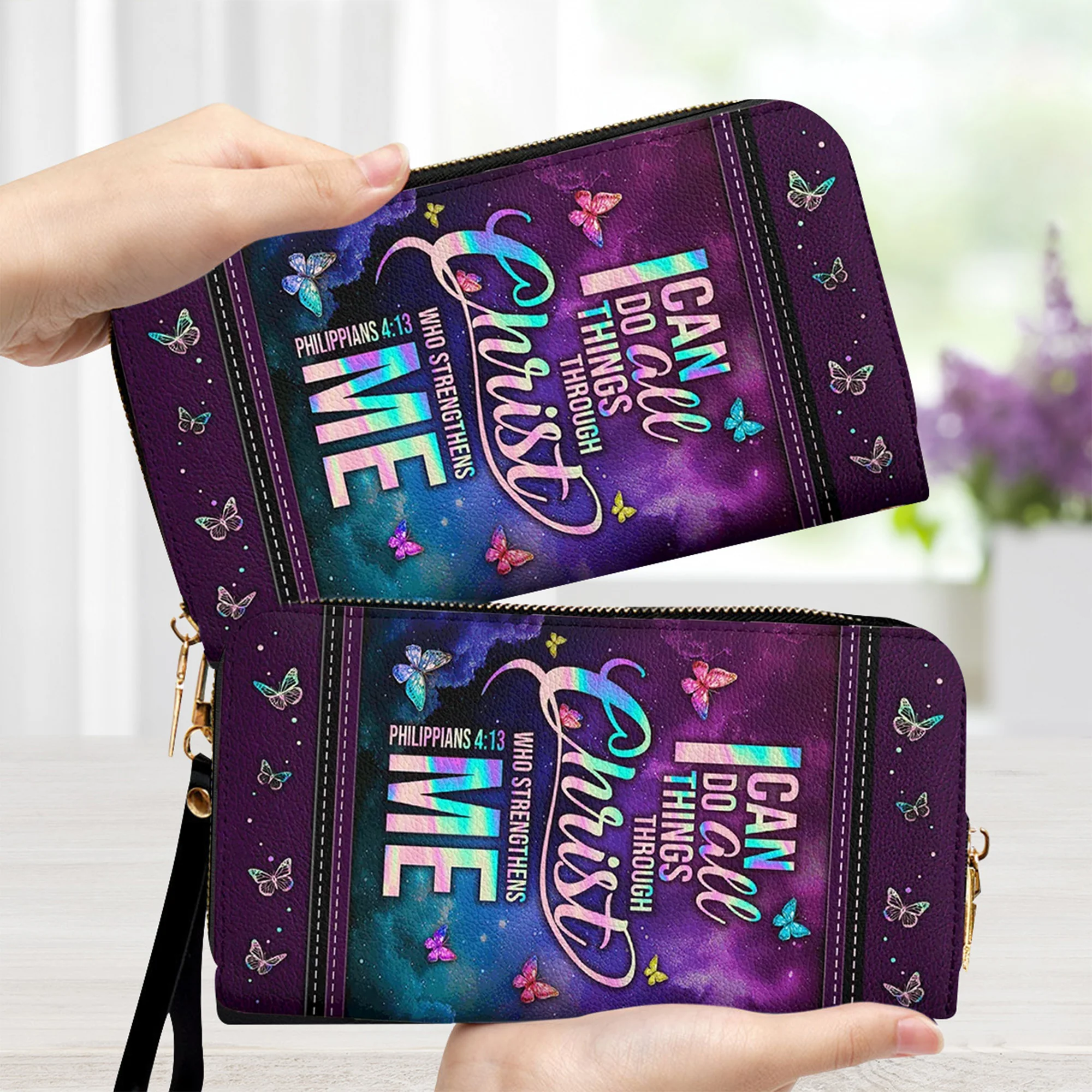I Can Do All Things Through Christ Butterfly Colorful - Christian Leather Wallet - Image 5
